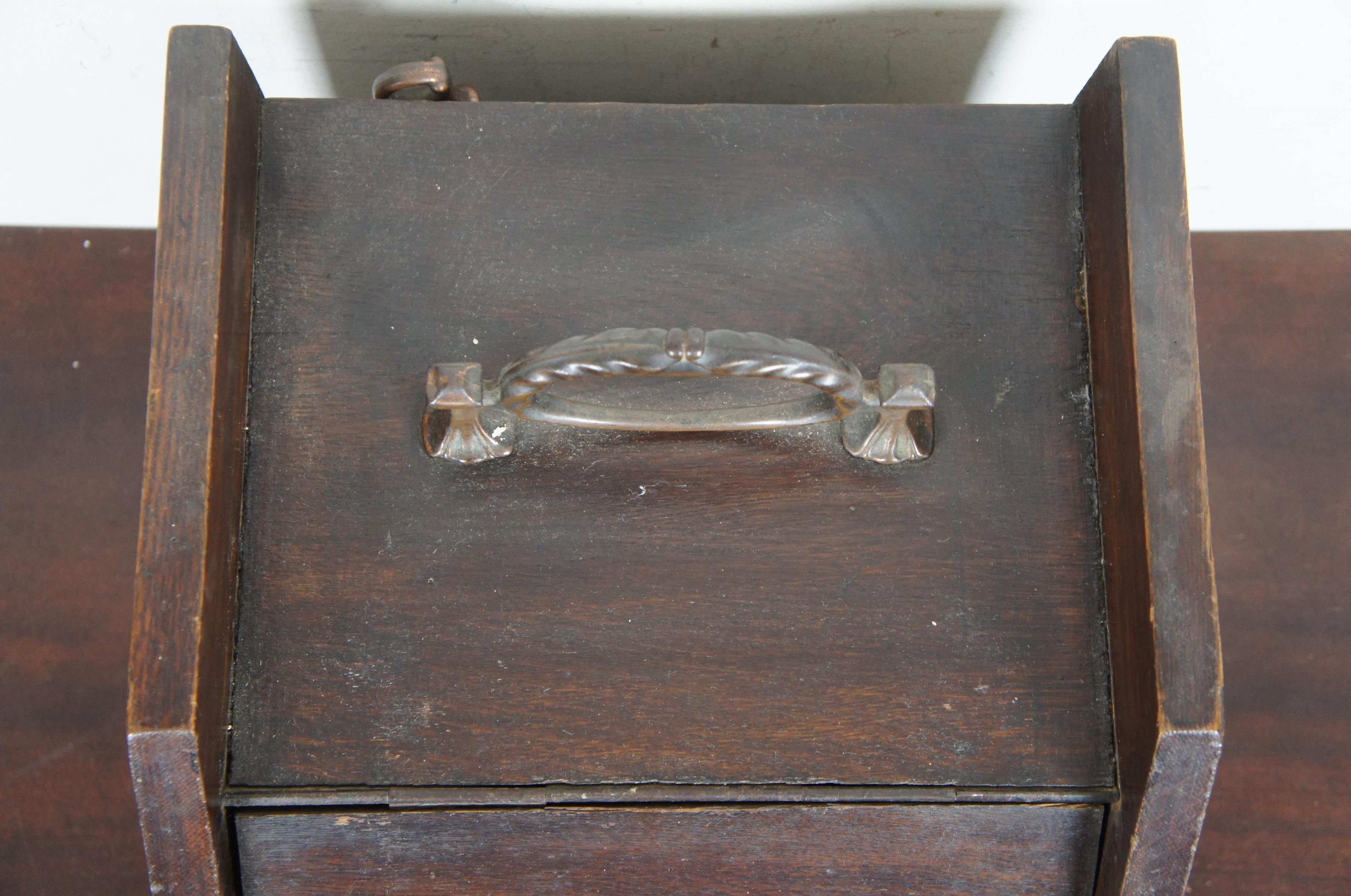 20th Century Antique English Oak Coal Bin Scuttle Fireside Kindling Box and Shovel Log Ash