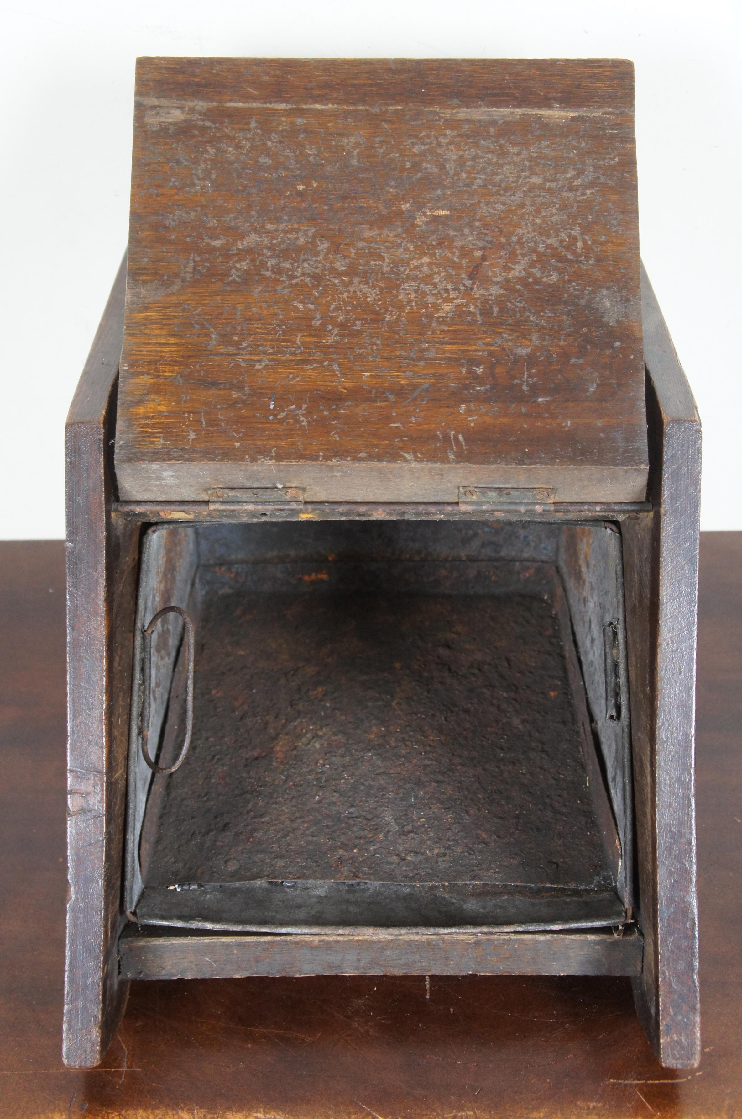 Copper Antique English Oak Coal Bin Scuttle Fireside Kindling Box and Shovel Log Ash