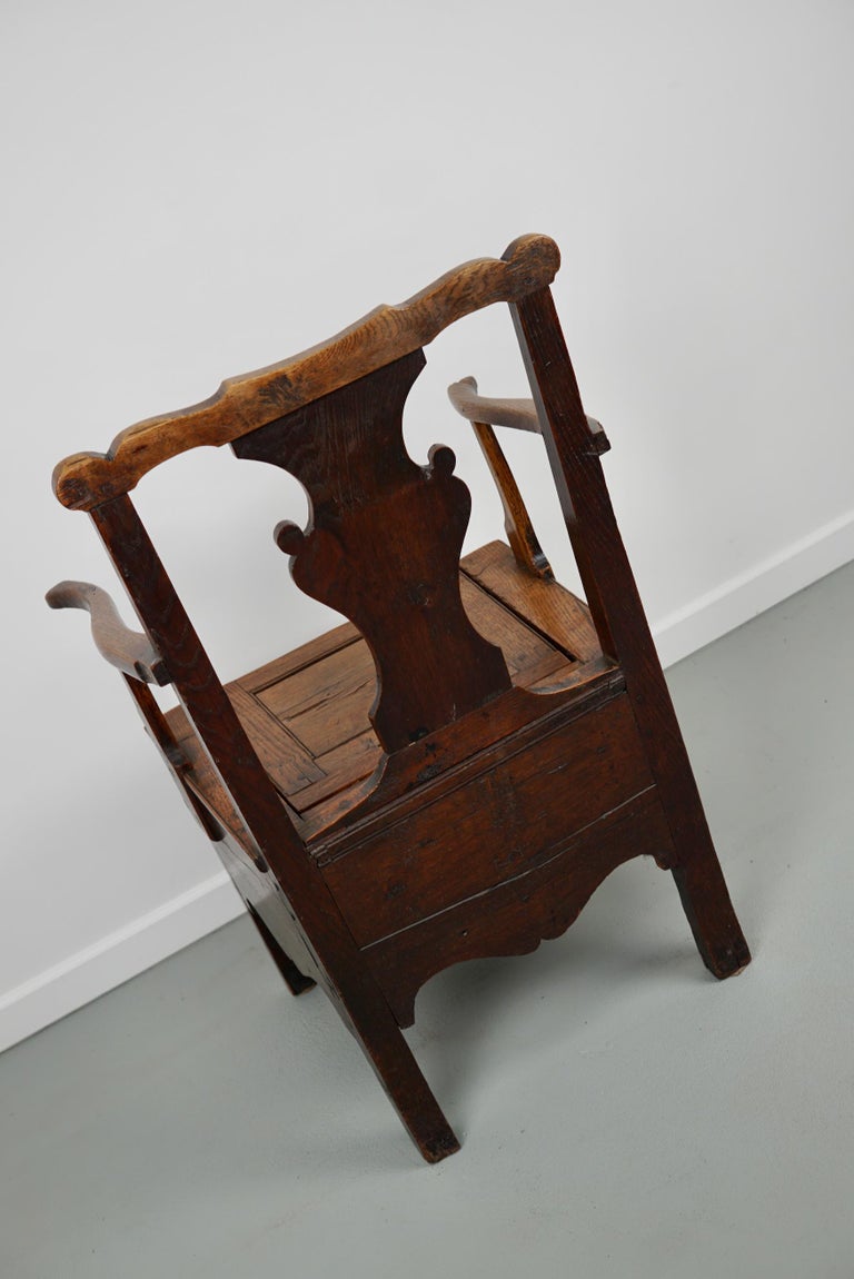 Antique English Oak Commode Chair 18th Century For Sale at 1stDibs