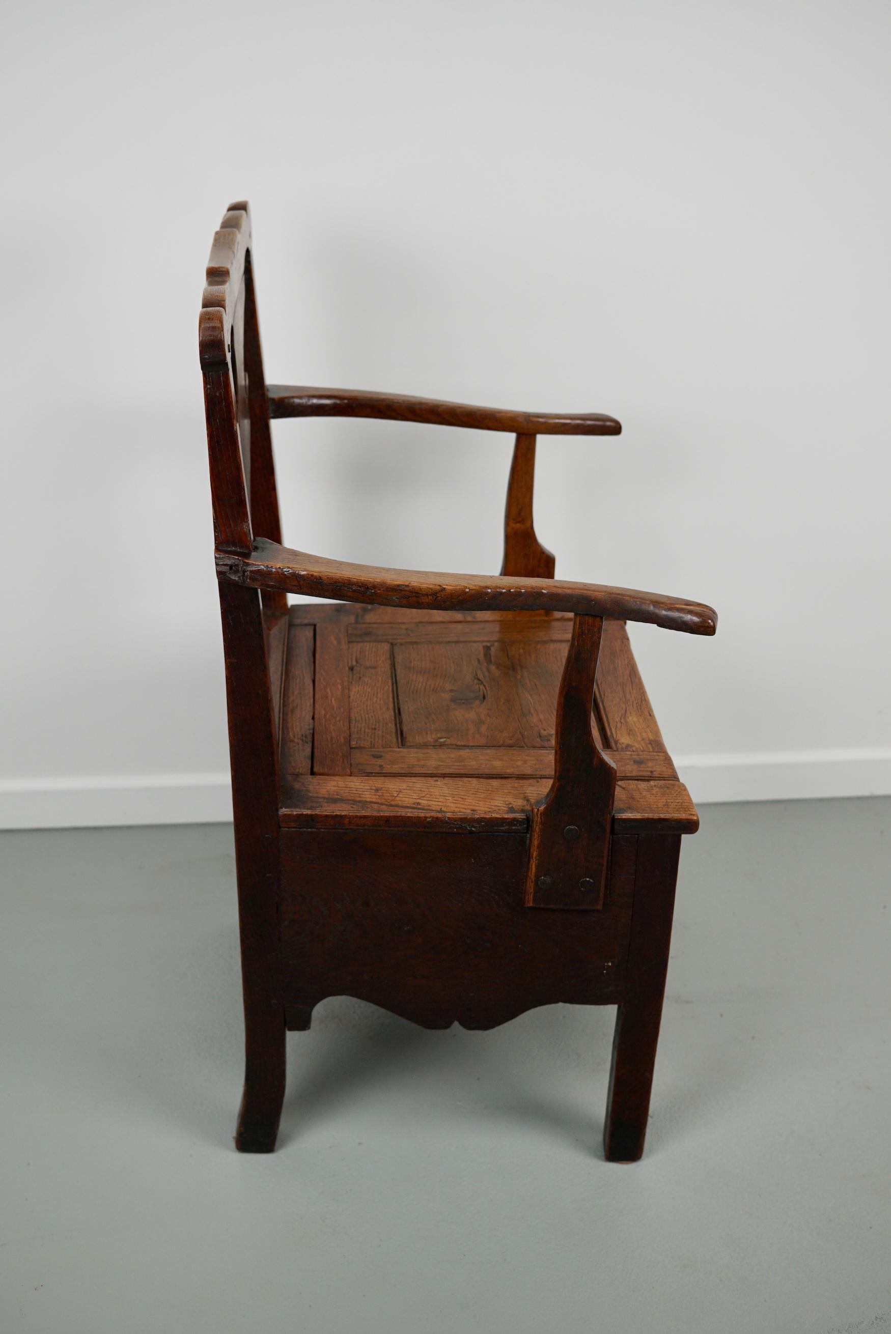 18th Century and Earlier Antique English Oak Commode Chair 18th Century For Sale