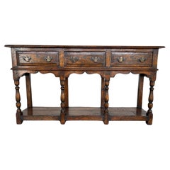 Antique English Oak Console Foyer Table Sideboard With Three Drawers