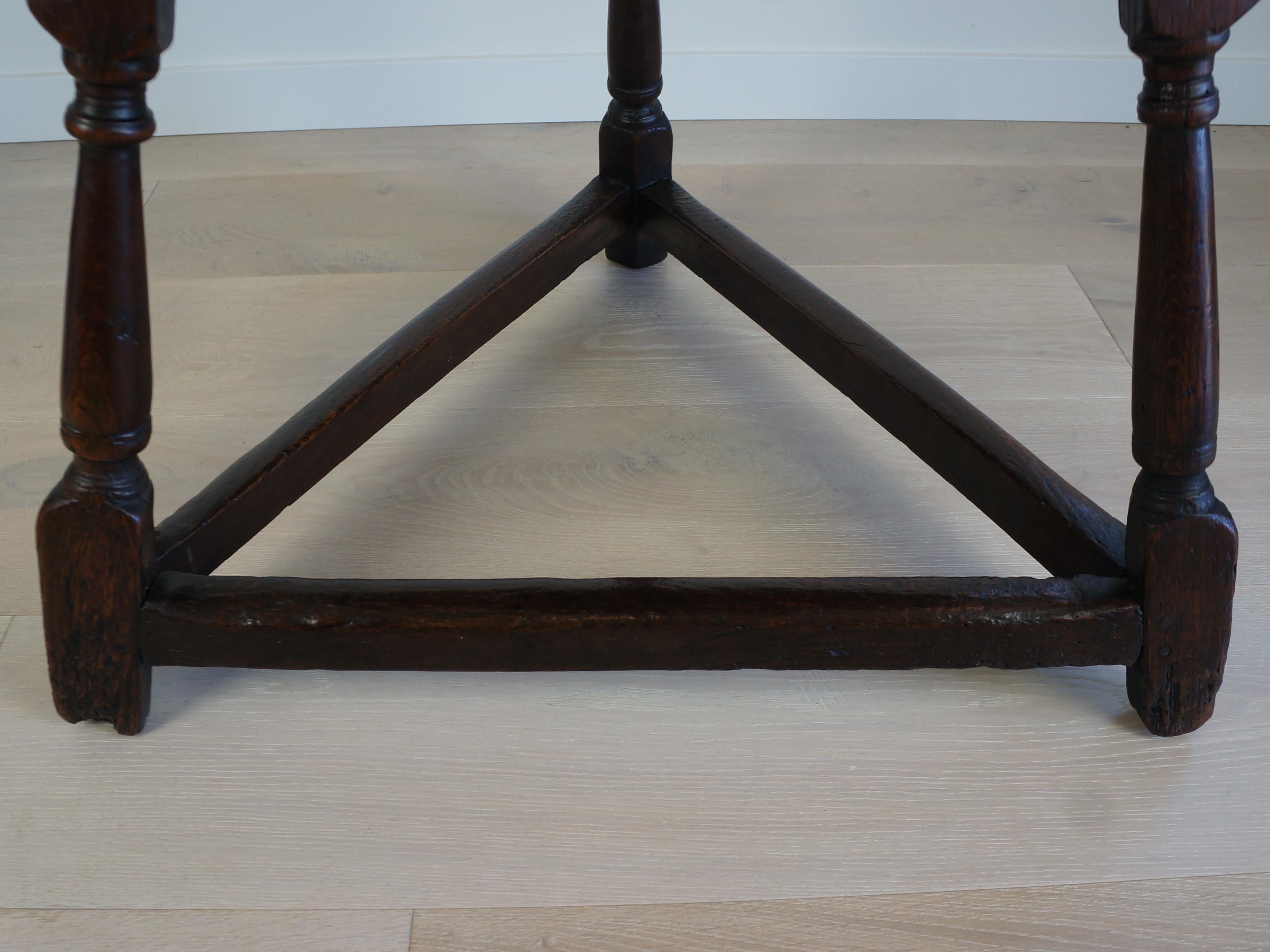 Antique English Oak Cricket Table--Circa 1820s, Round Top, Triangular Base 5