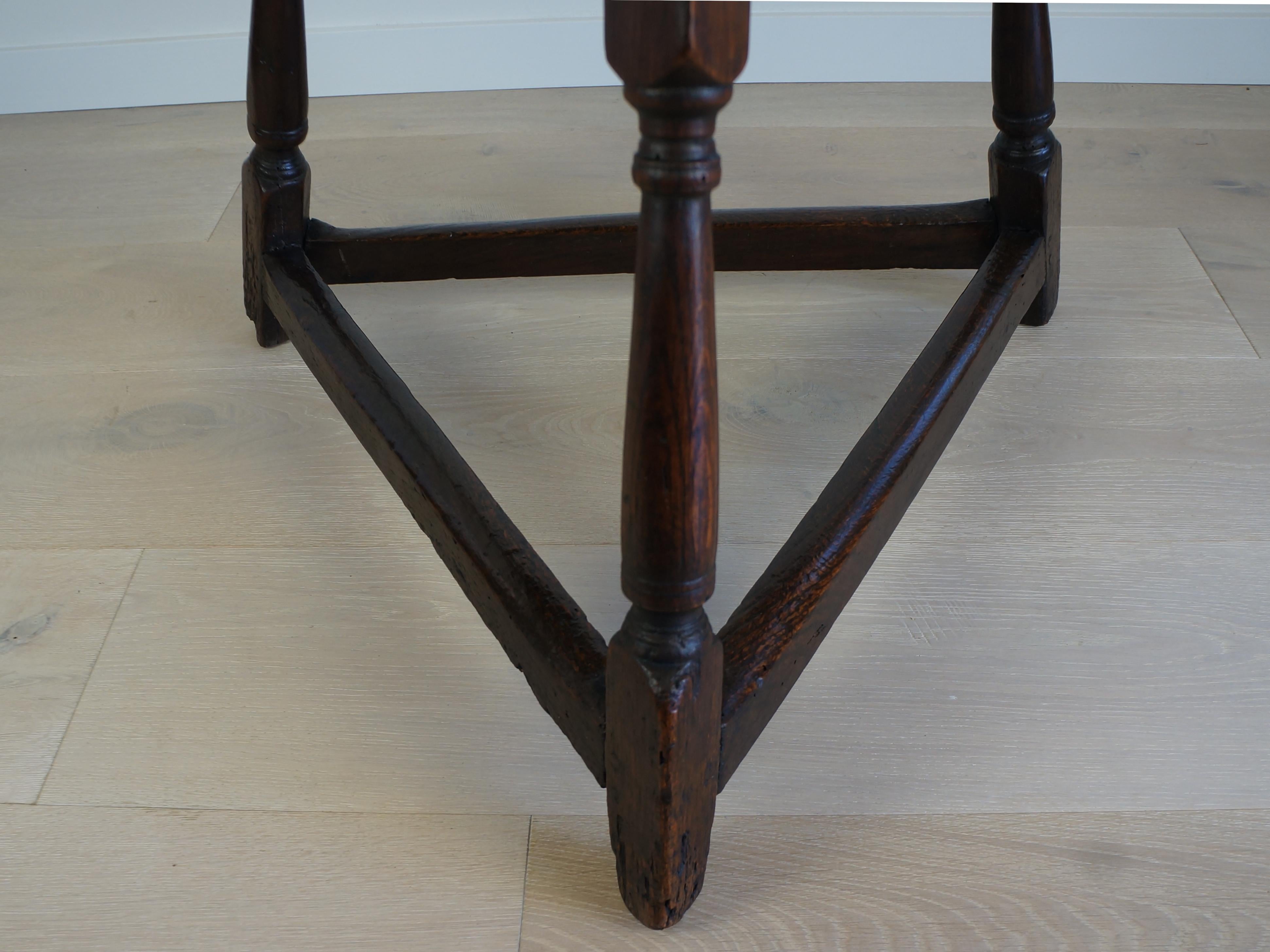 Antique English Oak Cricket Table--Circa 1820s, Round Top, Triangular Base 6