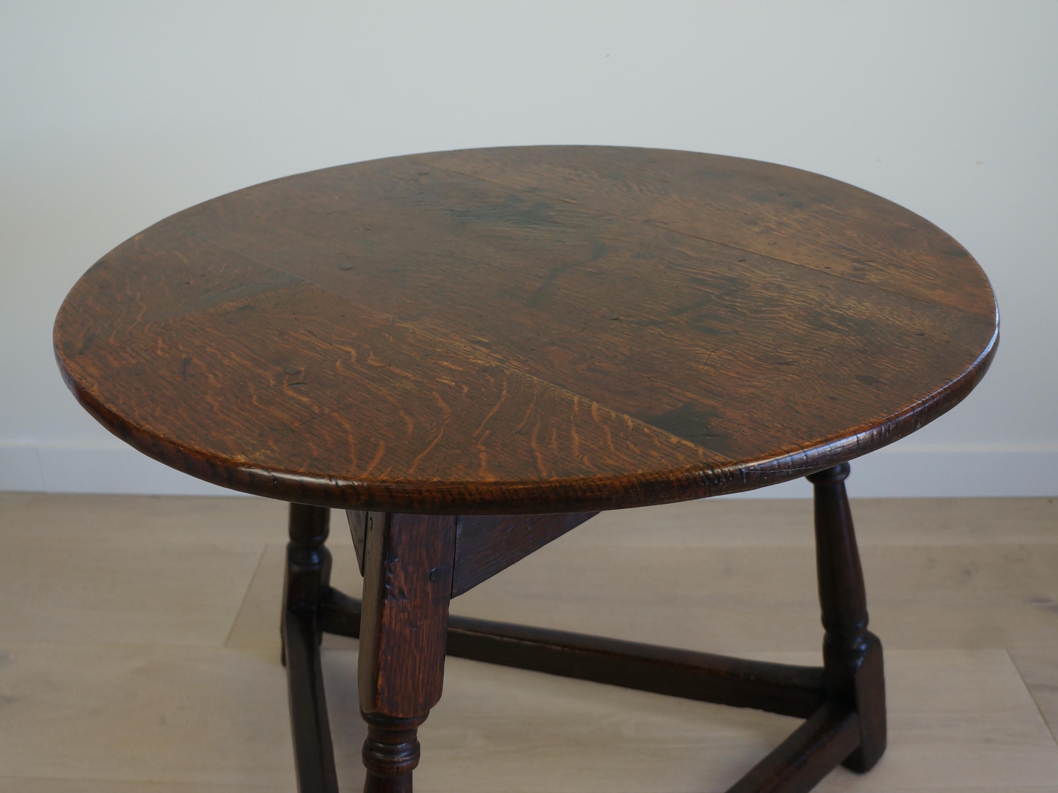 Georgian Antique English Oak Cricket Table--Circa 1820s, Round Top, Triangular Base