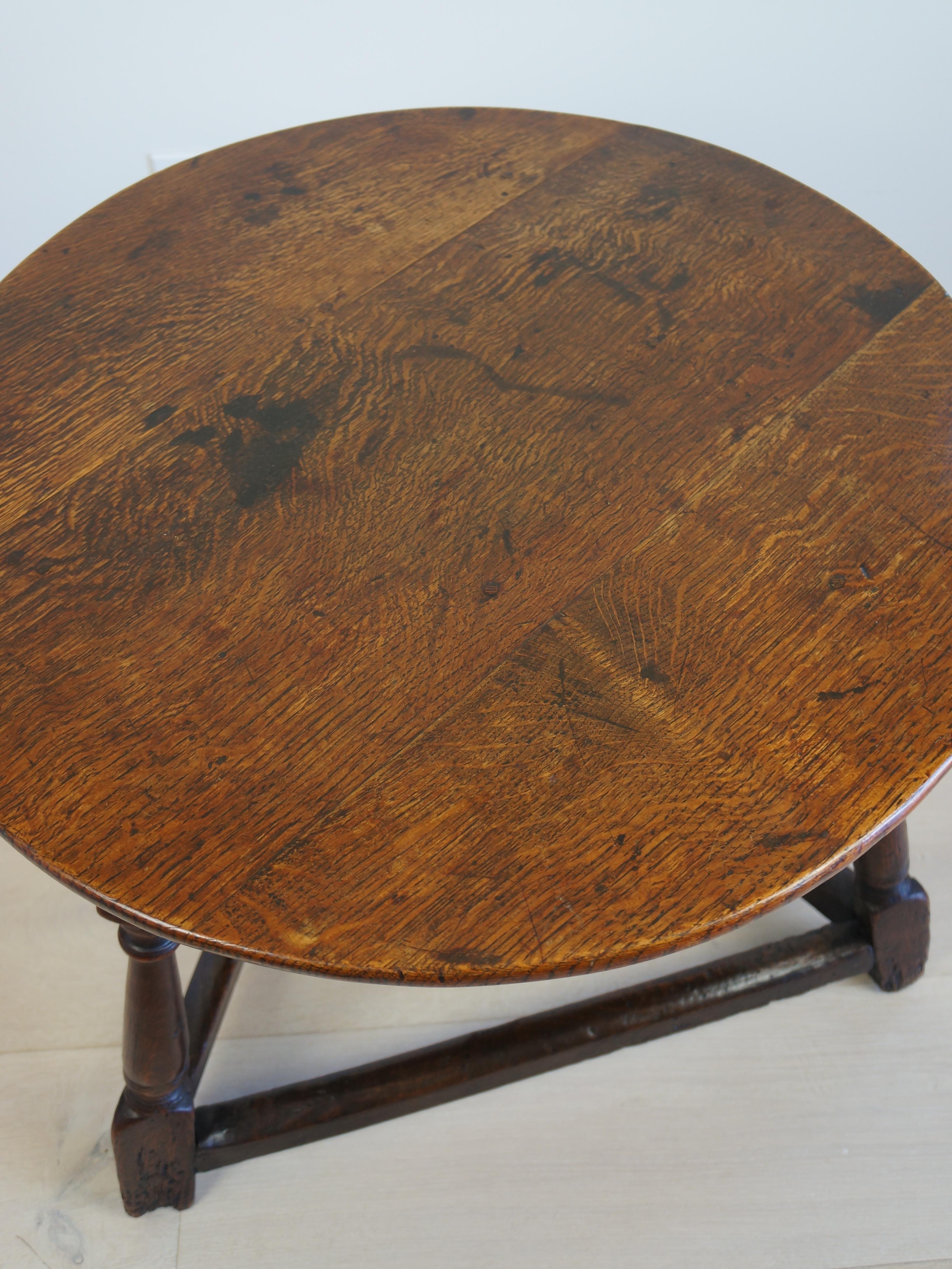 19th Century Antique English Oak Cricket Table--Circa 1820s, Round Top, Triangular Base