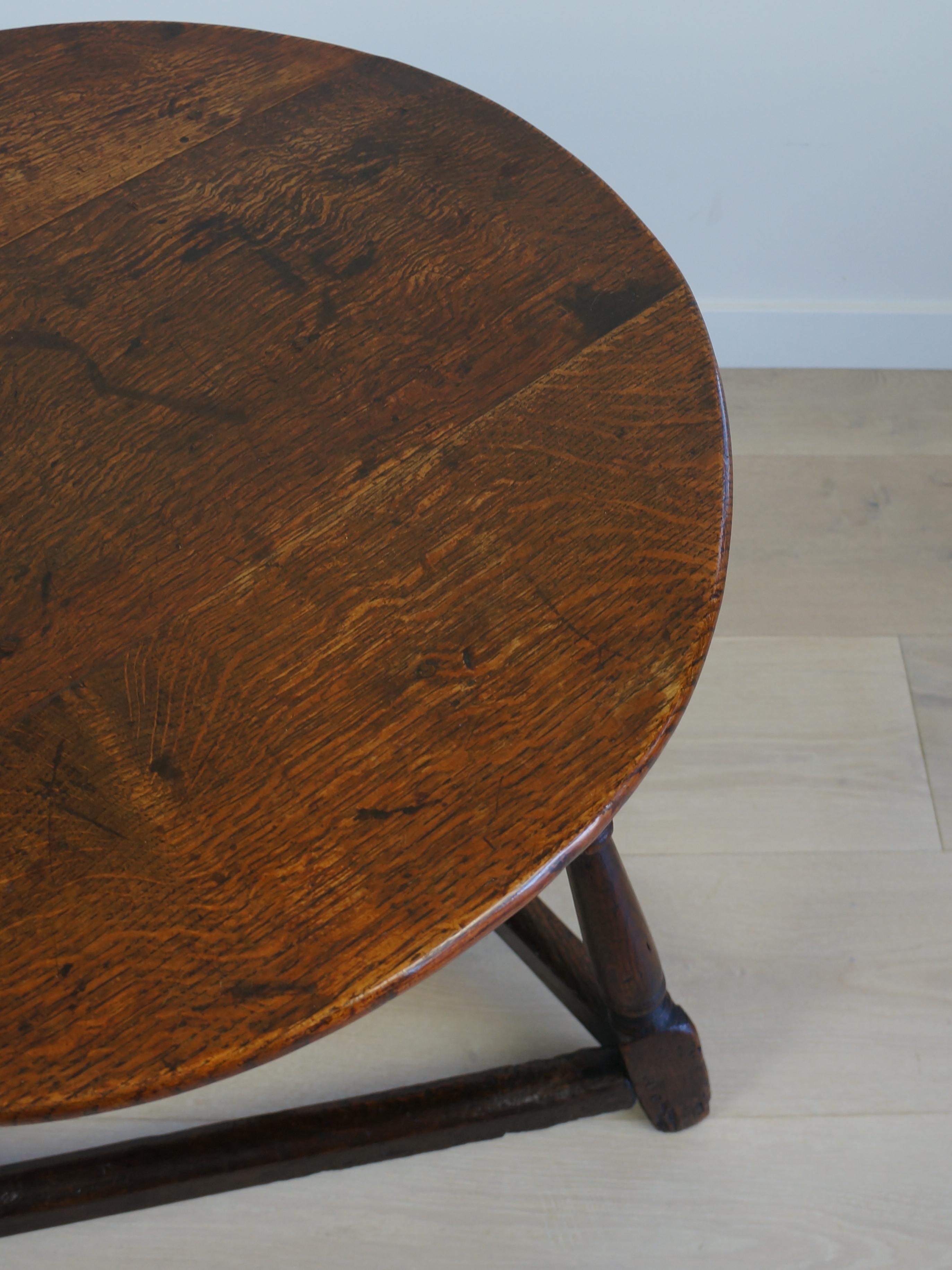 Antique English Oak Cricket Table--Circa 1820s, Round Top, Triangular Base 1