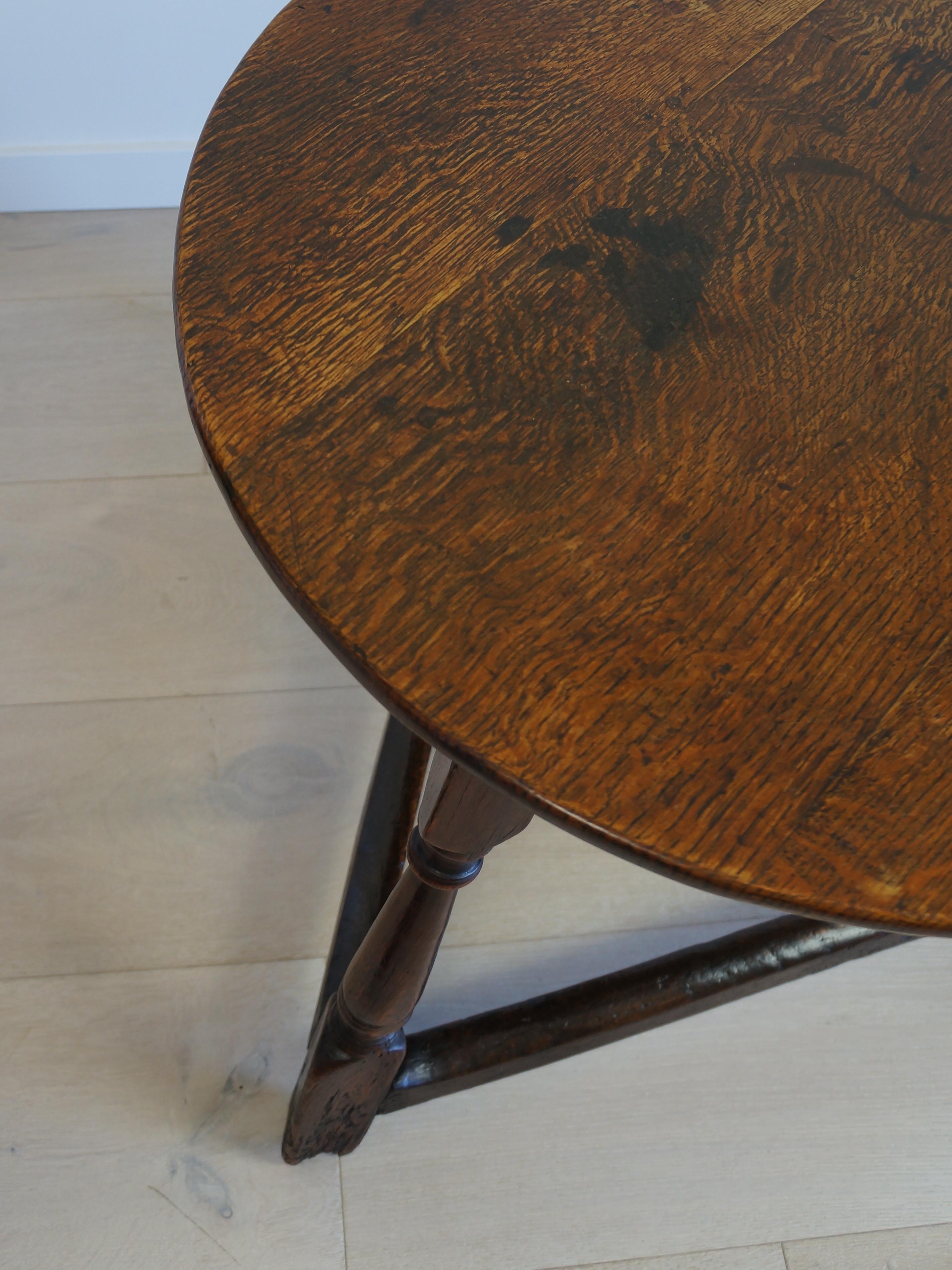 Antique English Oak Cricket Table--Circa 1820s, Round Top, Triangular Base 2