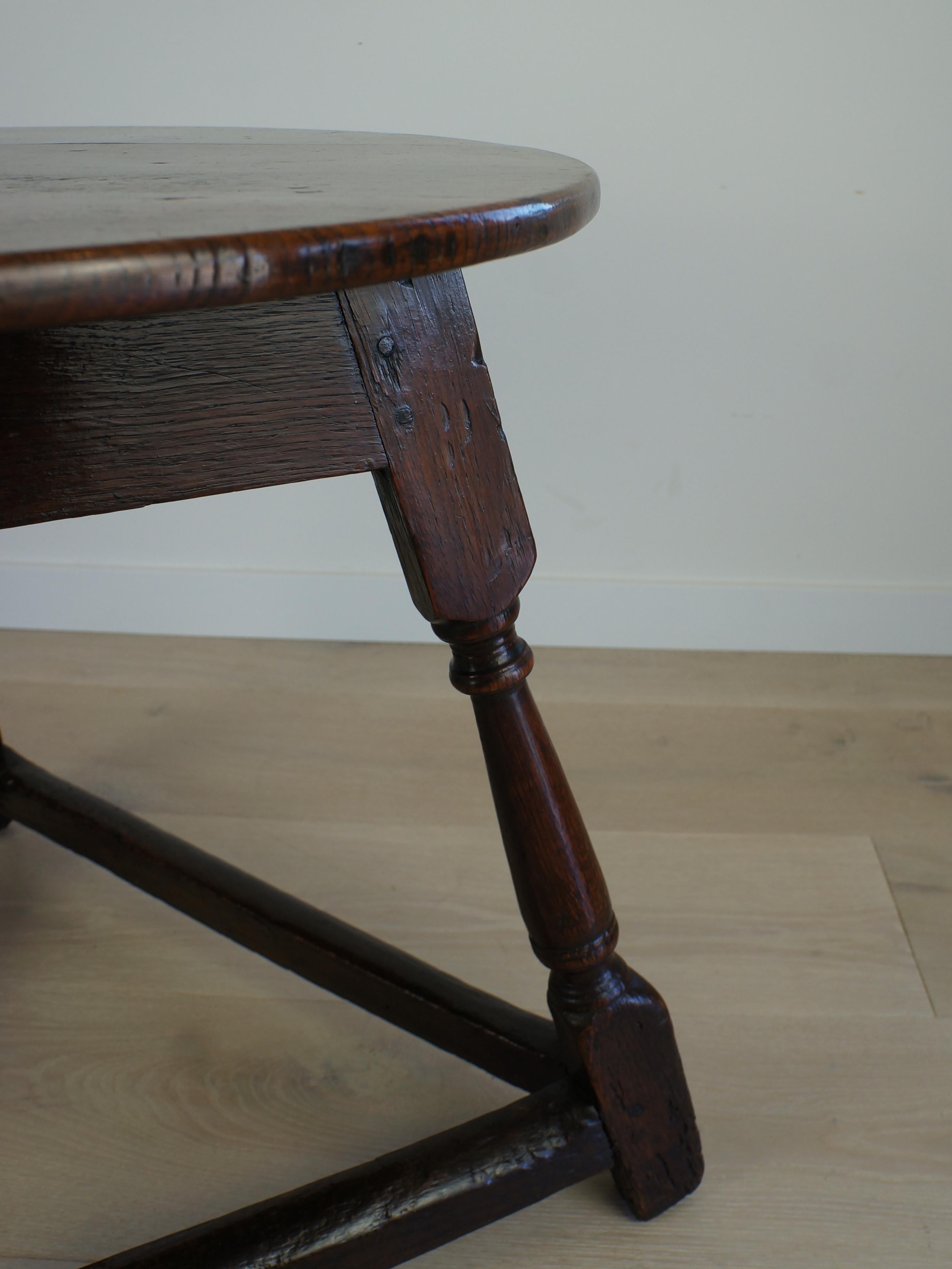 Antique English Oak Cricket Table--Circa 1820s, Round Top, Triangular Base 3