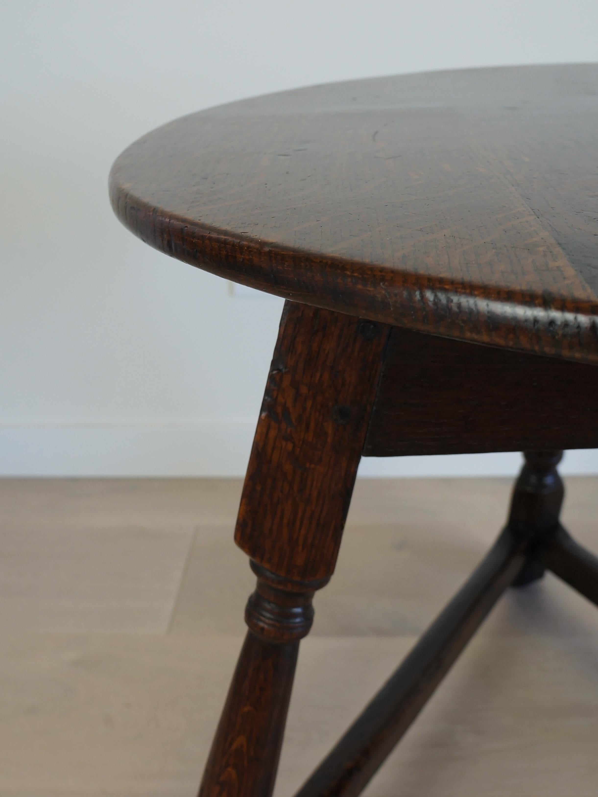 Antique English Oak Cricket Table--Circa 1820s, Round Top, Triangular Base 4