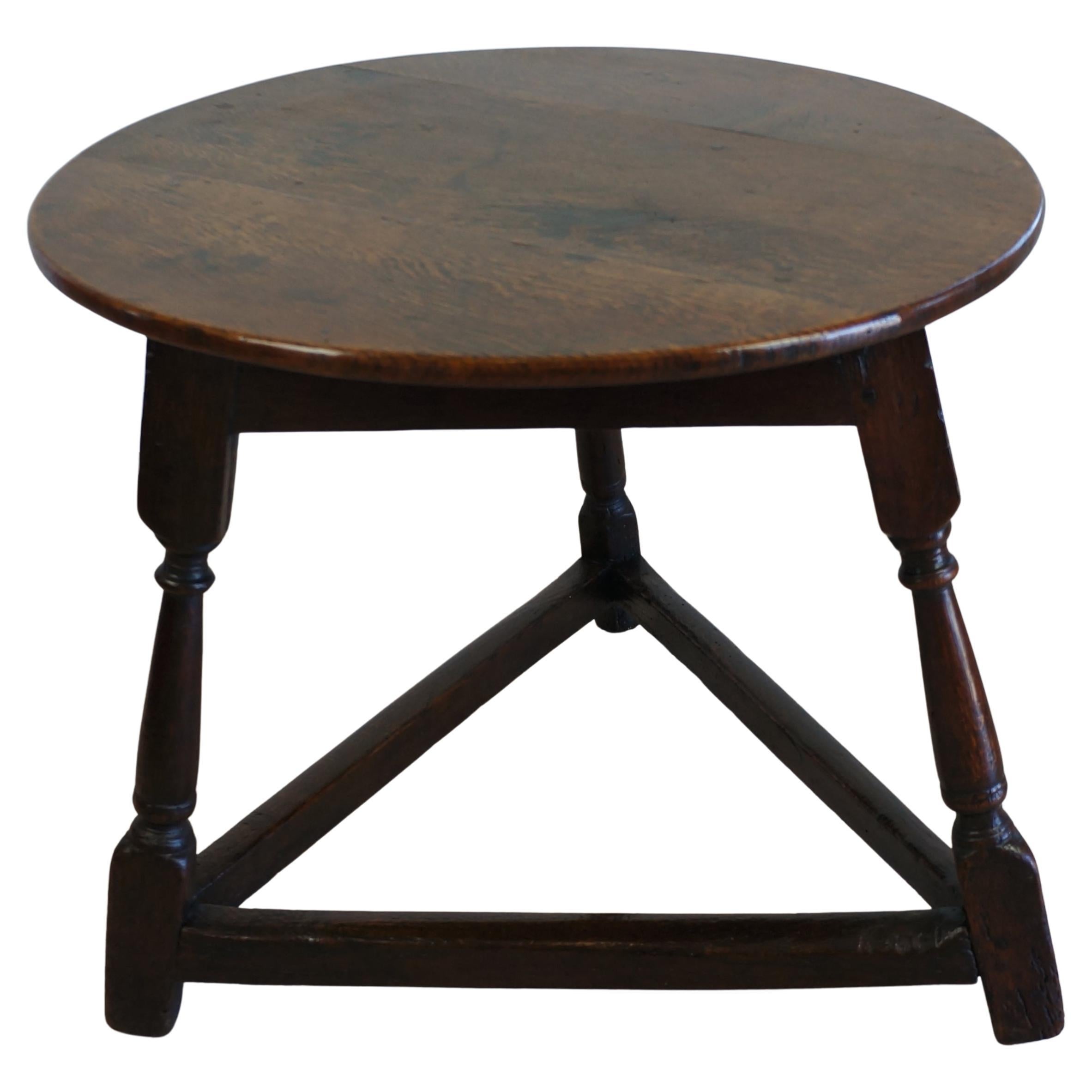 Antique English Oak Cricket Table--Circa 1820s, Round Top, Triangular Base