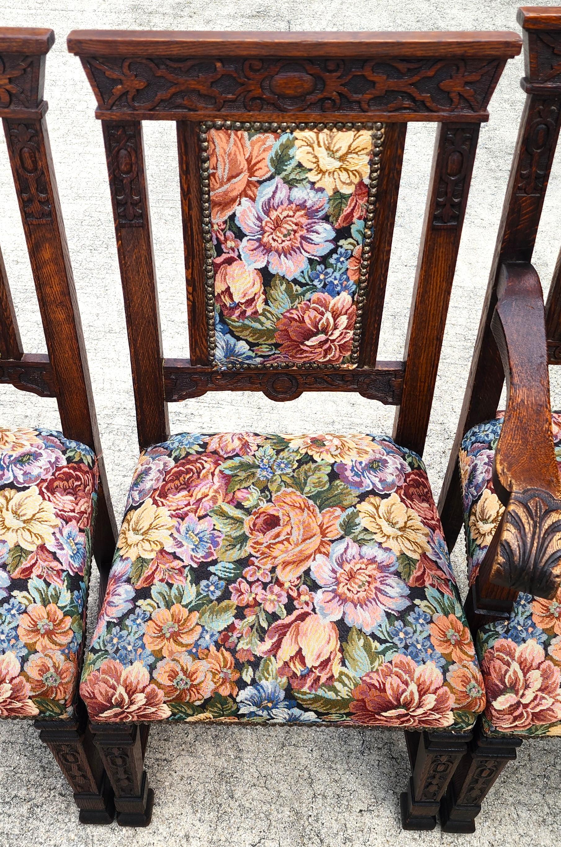 Coton Anciennes chaises de salle à manger en Oak 1800s Set of 6 en vente