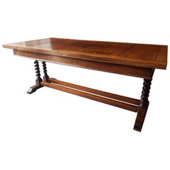 Antique English Oak Dining Table with Barley Twisted Legs, Early 1900s