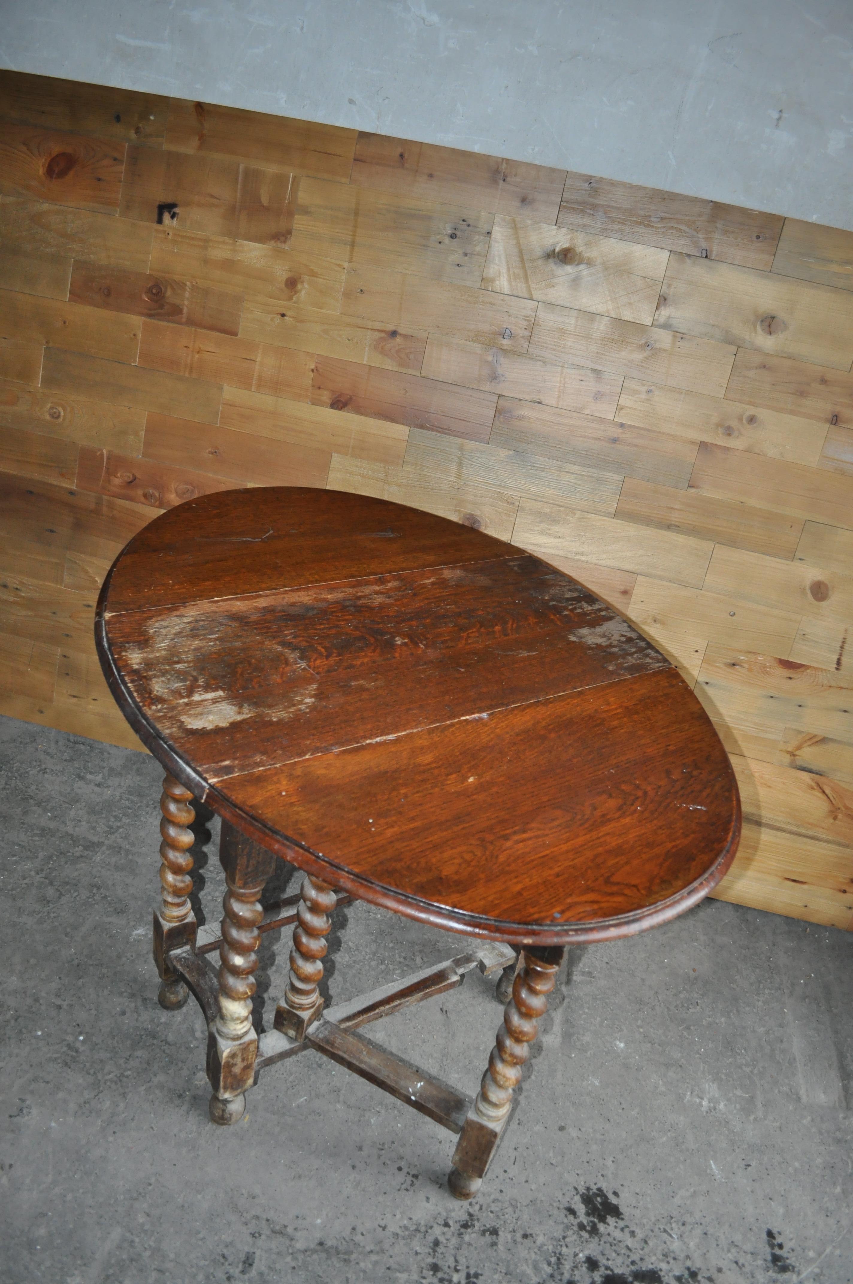 Stained Antique English Oak Drop Leaf Dining Table, Rustic Gate Leg Table, 19th Century