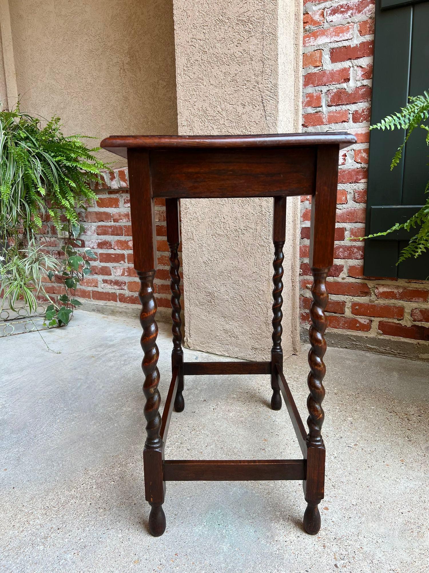 Antique English Oak End Side Lamp Table Barley Twist Rectangle Beveled Edge 2
