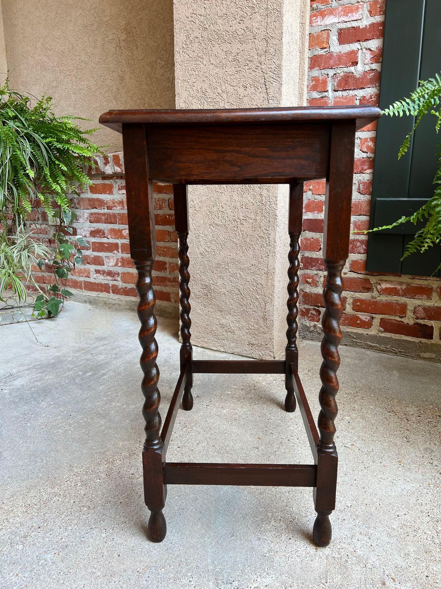Antique English Oak End Side Lamp Table Barley Twist Rectangle Beveled Edge 3