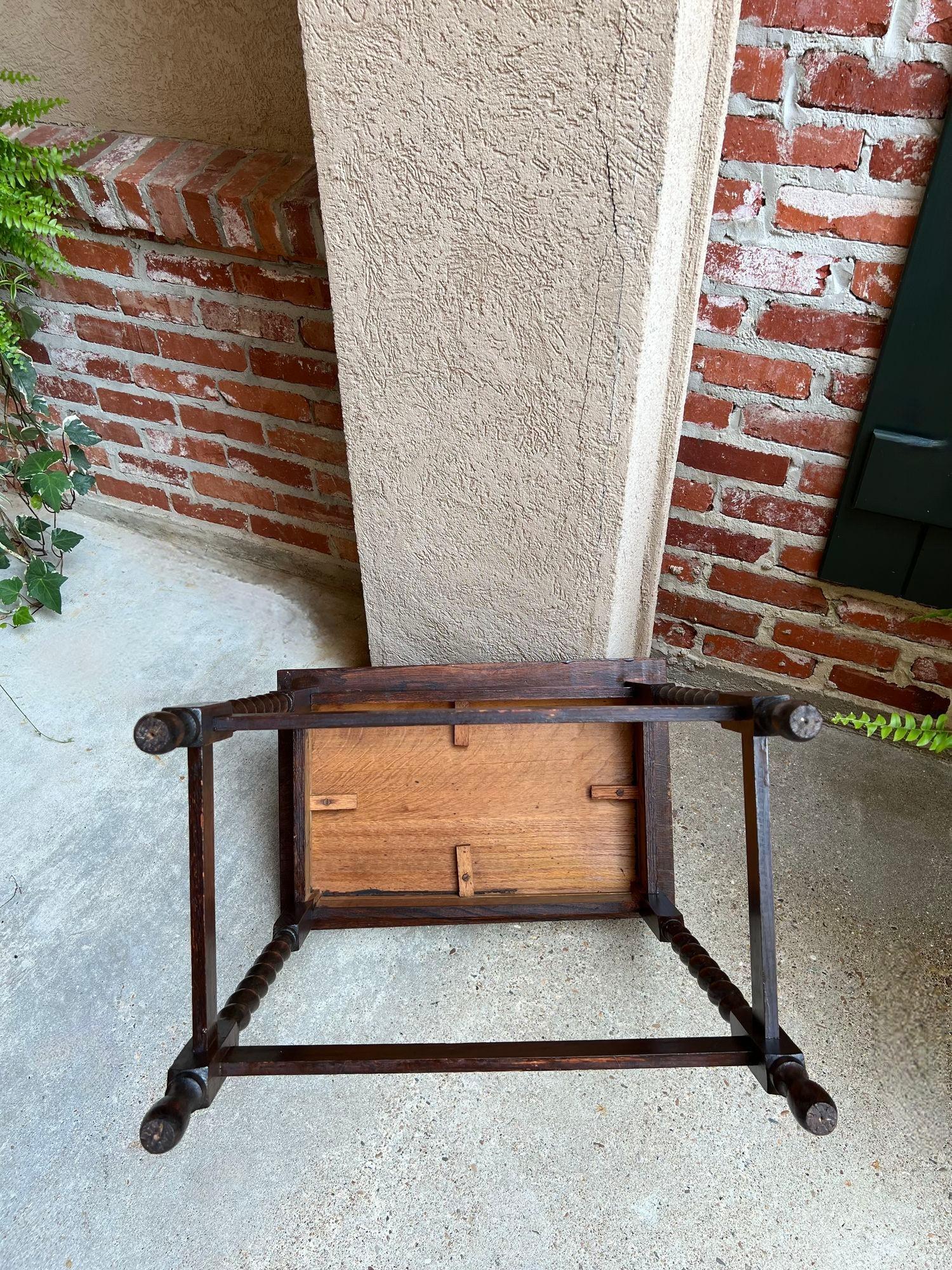 Antique English Oak End Side Lamp Table Barley Twist Rectangle Beveled Edge 4