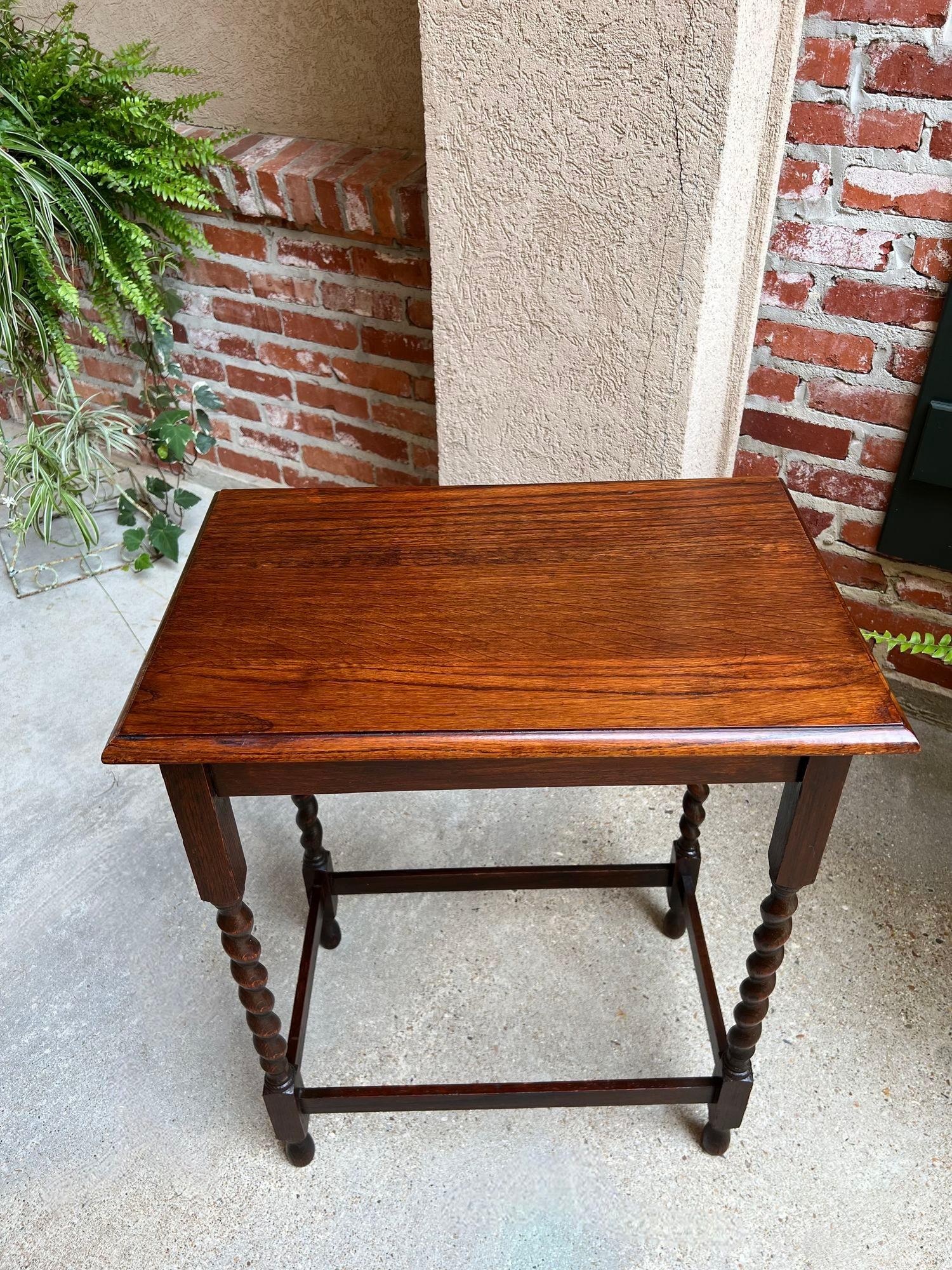 Antique English Oak End Side Lamp Table Barley Twist Rectangle Beveled Edge 5