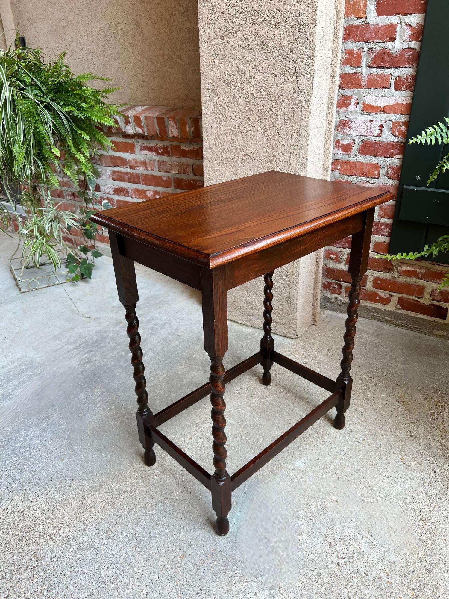 Antique English Oak End Side Lamp Table Barley Twist Rectangle Beveled Edge 6
