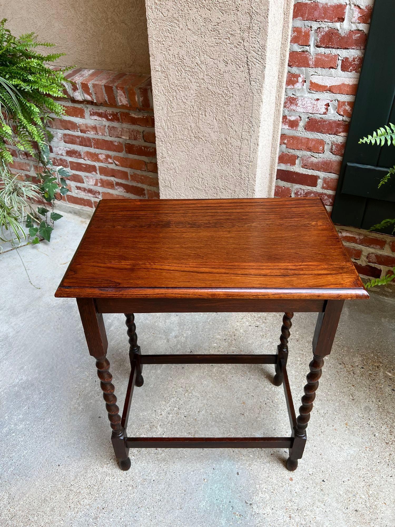 Antique English Oak End Side Lamp Table Barley Twist Rectangle Beveled Edge 7