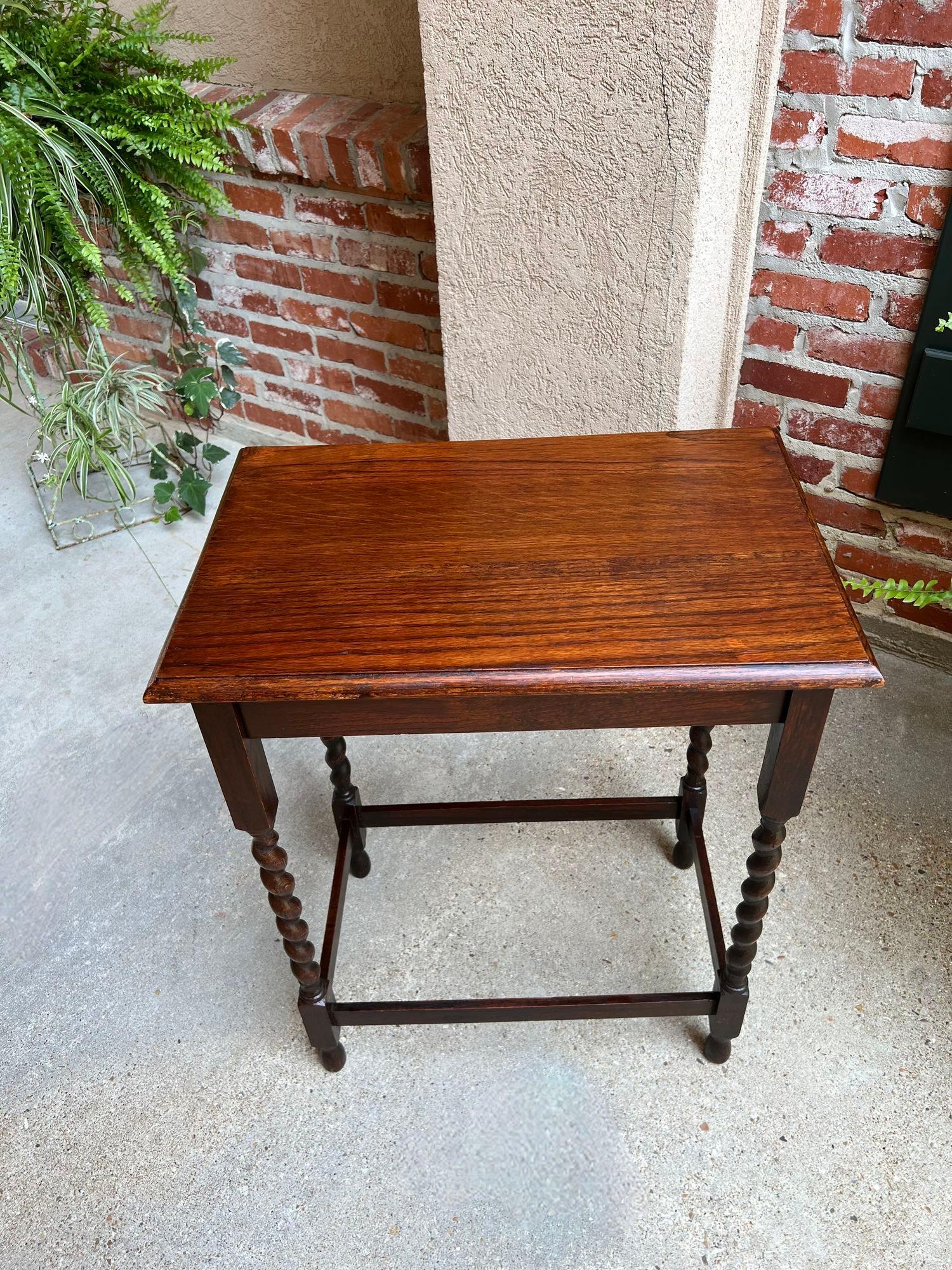 Antique English Oak End Side Lamp Table Barley Twist Rectangle Beveled Edge 8