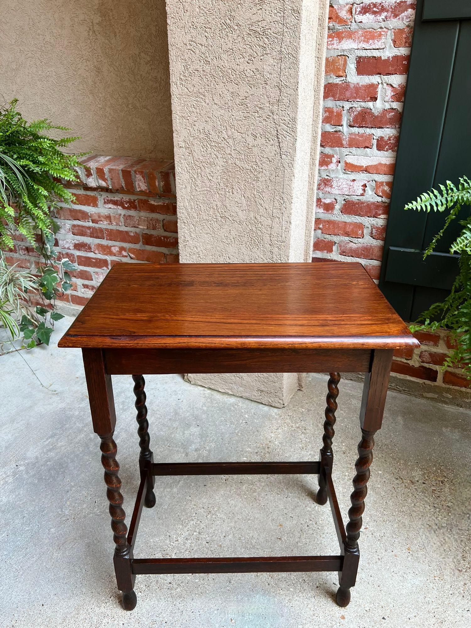 Antique English Oak End Side Lamp Table Barley Twist Rectangle Beveled Edge 9