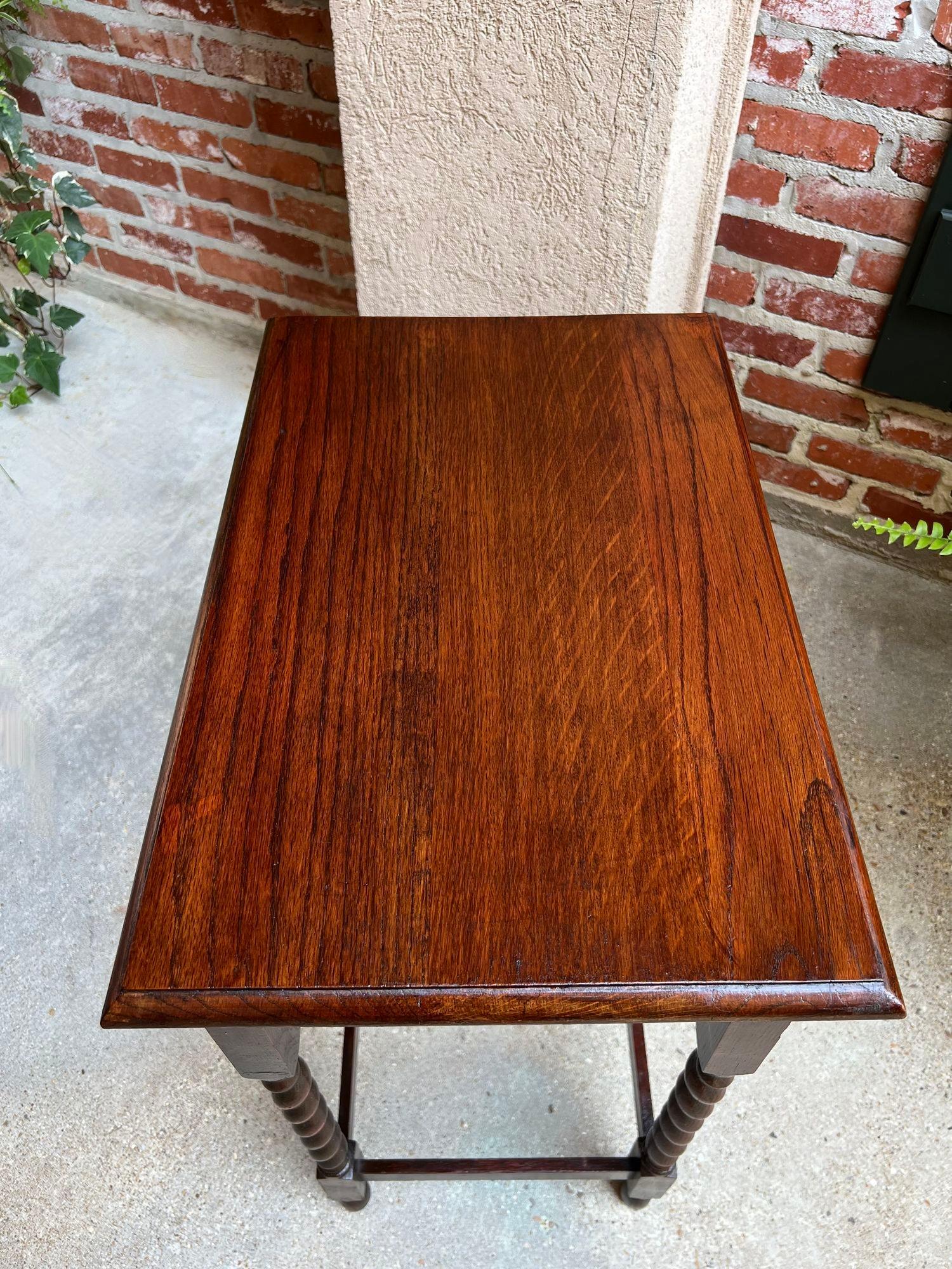 Antique English Oak End Side Lamp Table Barley Twist Rectangle Beveled Edge 10