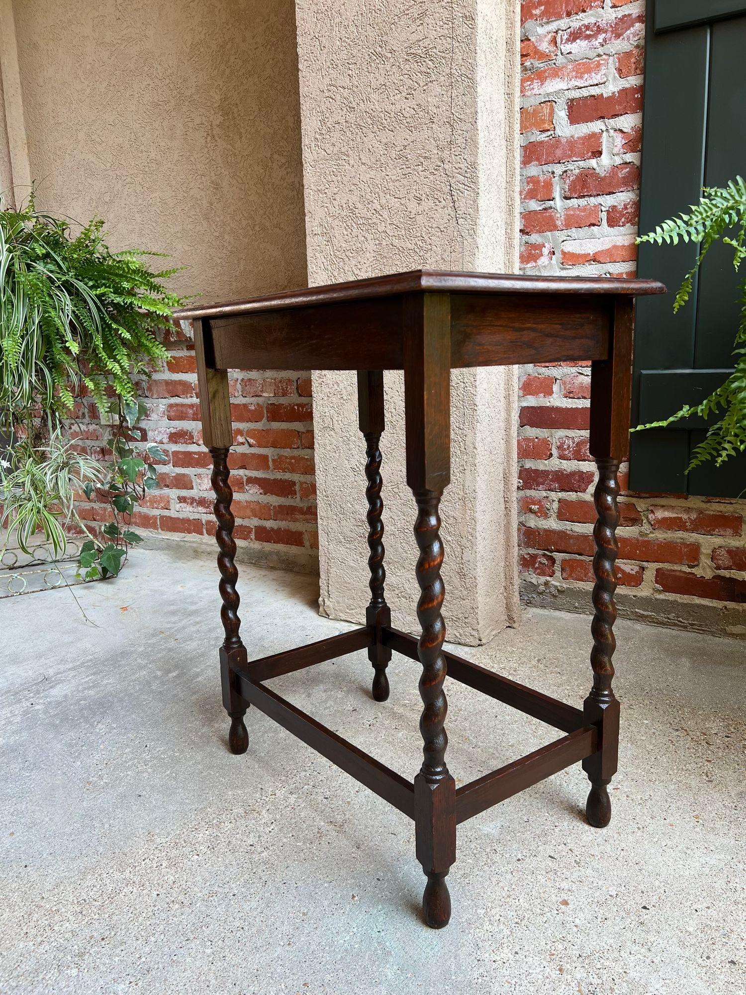 Antique English Oak End Side Lamp Table Barley Twist Rectangle Beveled Edge 11
