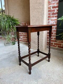 Antique English Oak End Side Lamp Table Barley Twist Rectangle Beveled Edge
