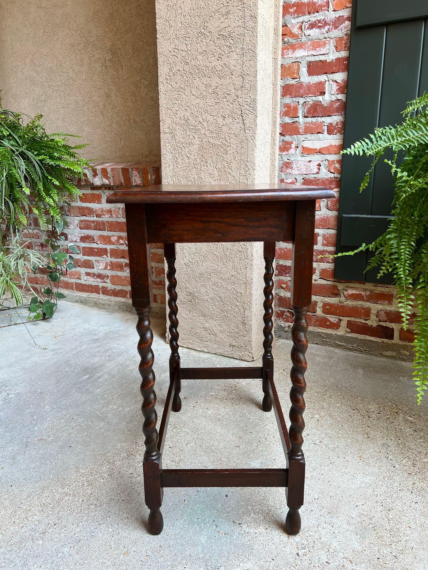 Antique English Oak End Side Lamp Table Barley Twist Rectangle Beveled Edge 12