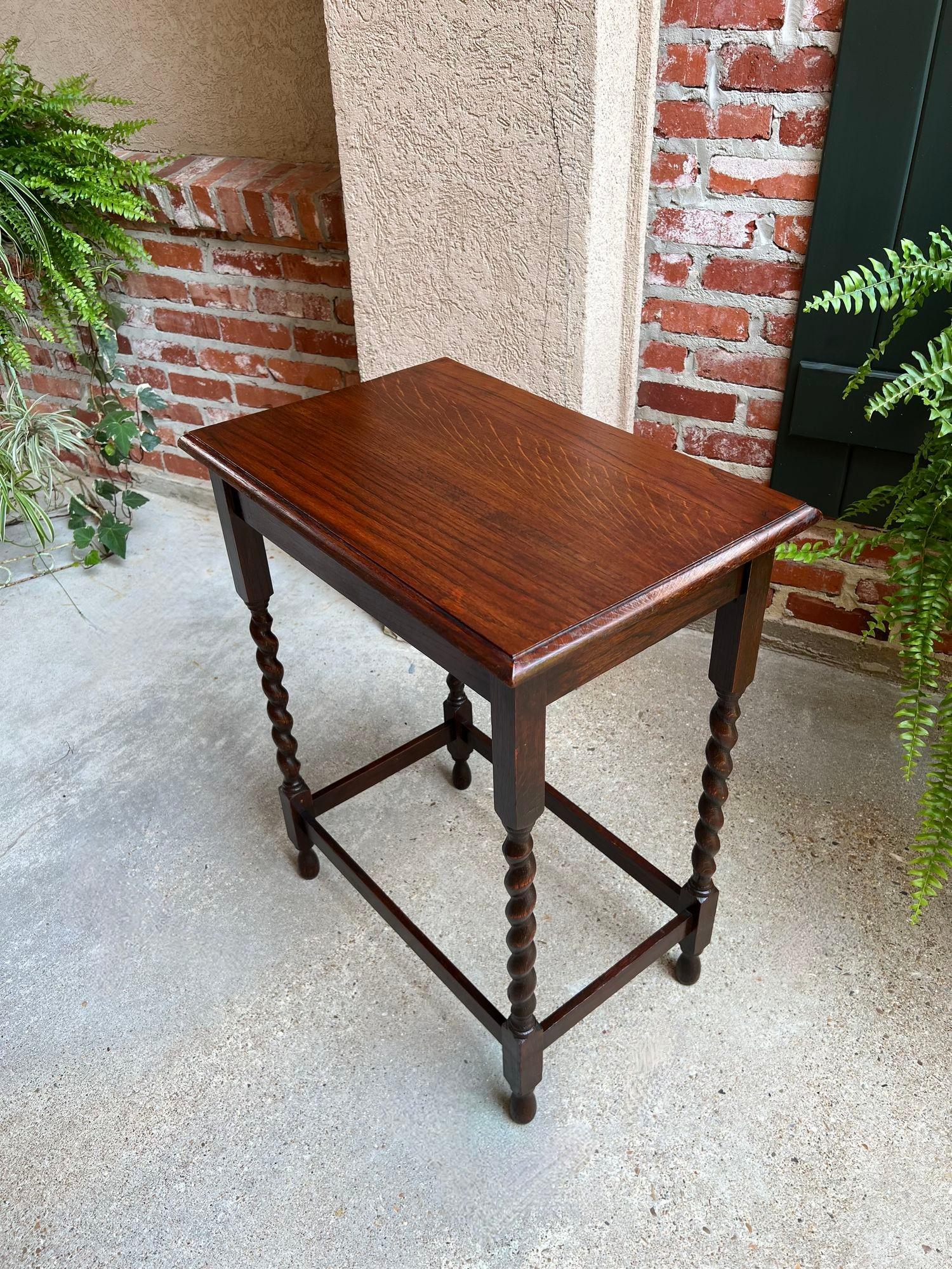 Turned Antique English Oak End Side Lamp Table Barley Twist Rectangle Beveled Edge