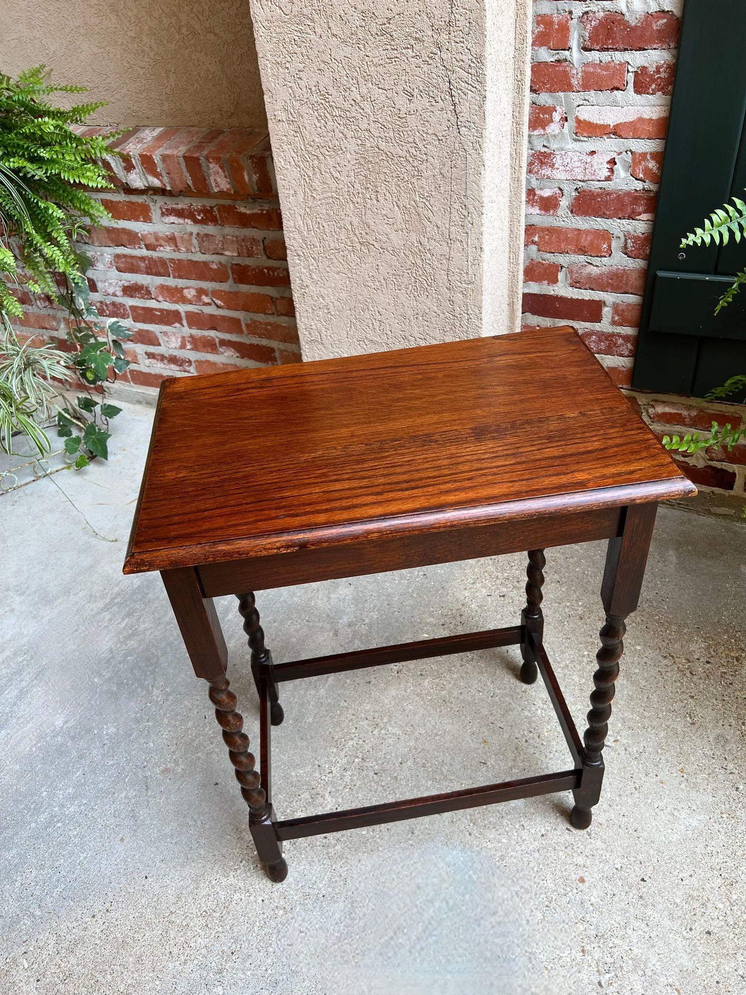 Antique English Oak End Side Lamp Table Barley Twist Rectangle Beveled Edge 1