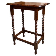 Antique English Oak End Side Table Barley Twist Scalloped Pie Crust Edge