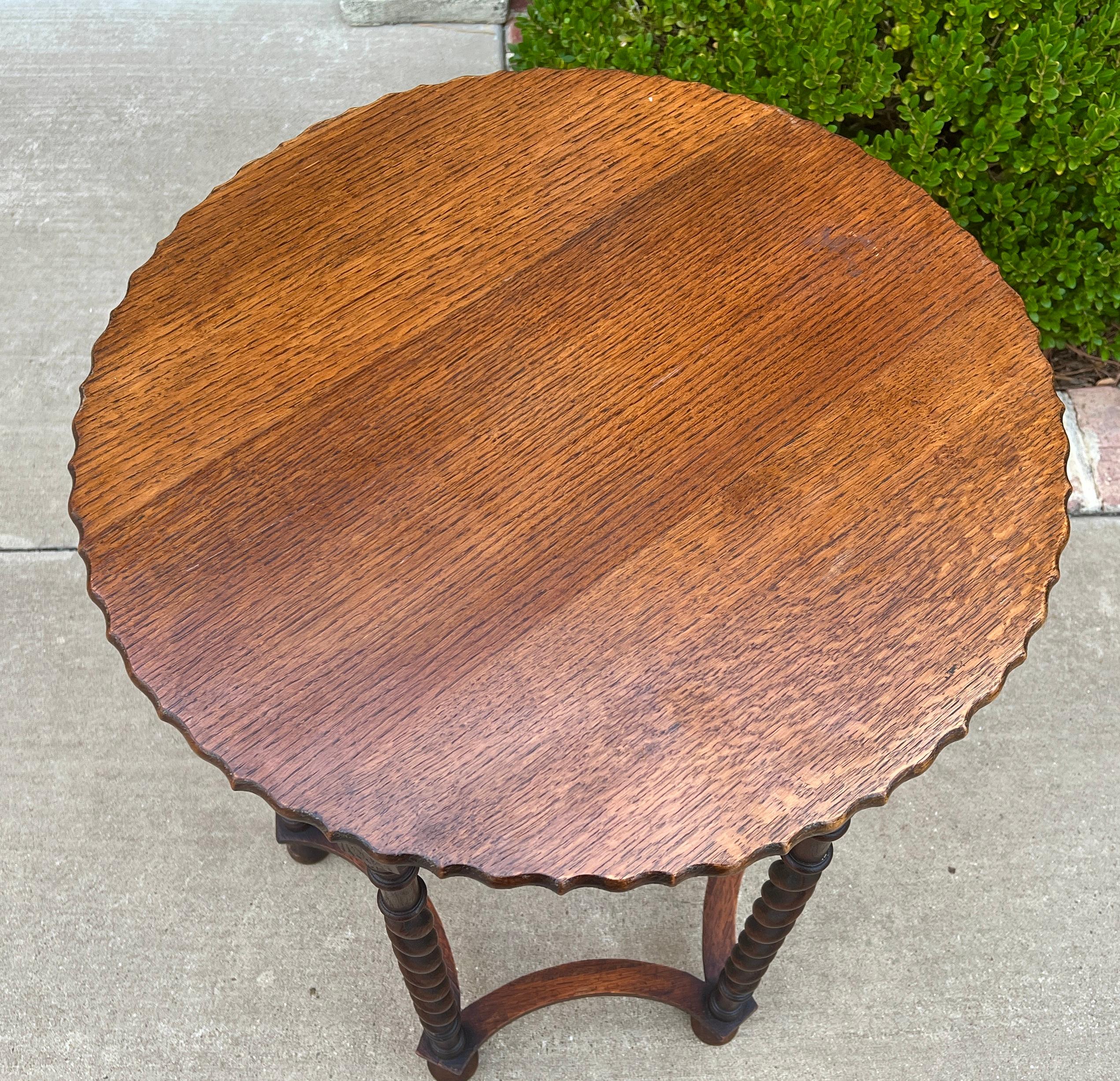 Antique English Oak End Table ROUND Barley Twist Pie Crust Edge Side Table 5