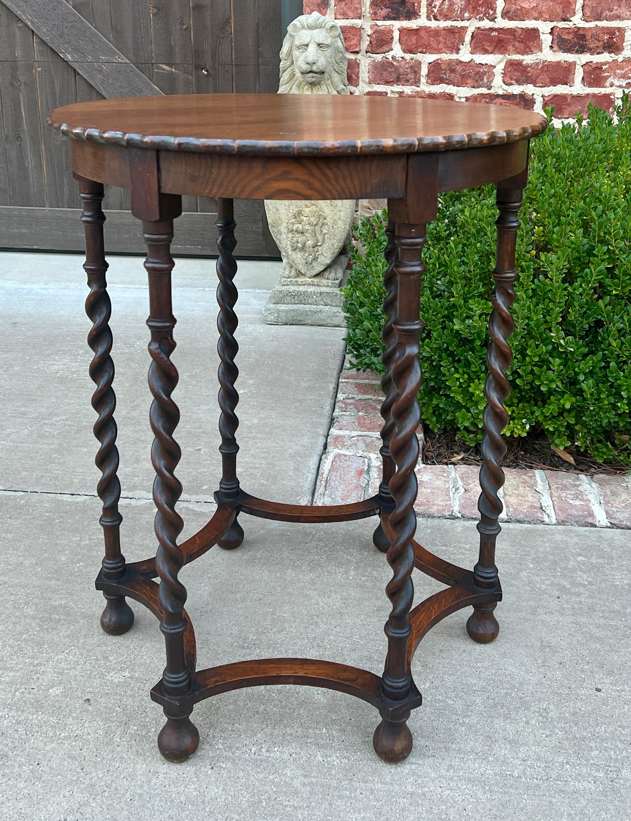 Antique English Oak End Table ROUND Barley Twist Pie Crust Edge Side Table 7