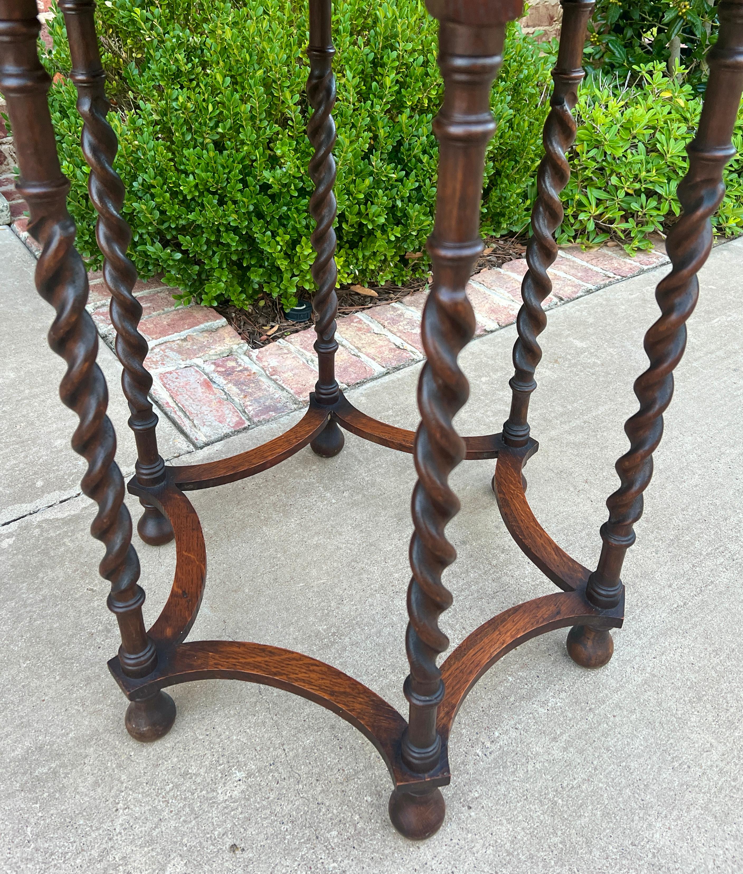 Antique English Oak End Table ROUND Barley Twist Pie Crust Edge Side Table 10
