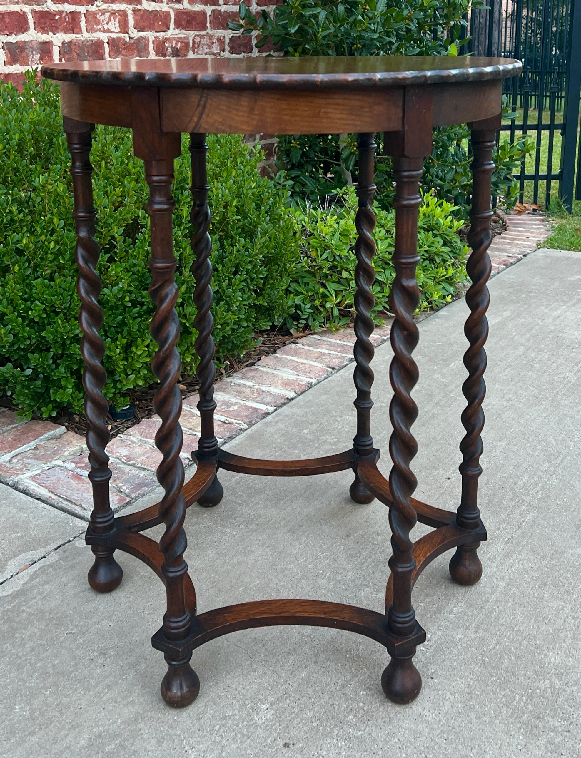 Edwardian Antique English Oak End Table ROUND Barley Twist Pie Crust Edge Side Table