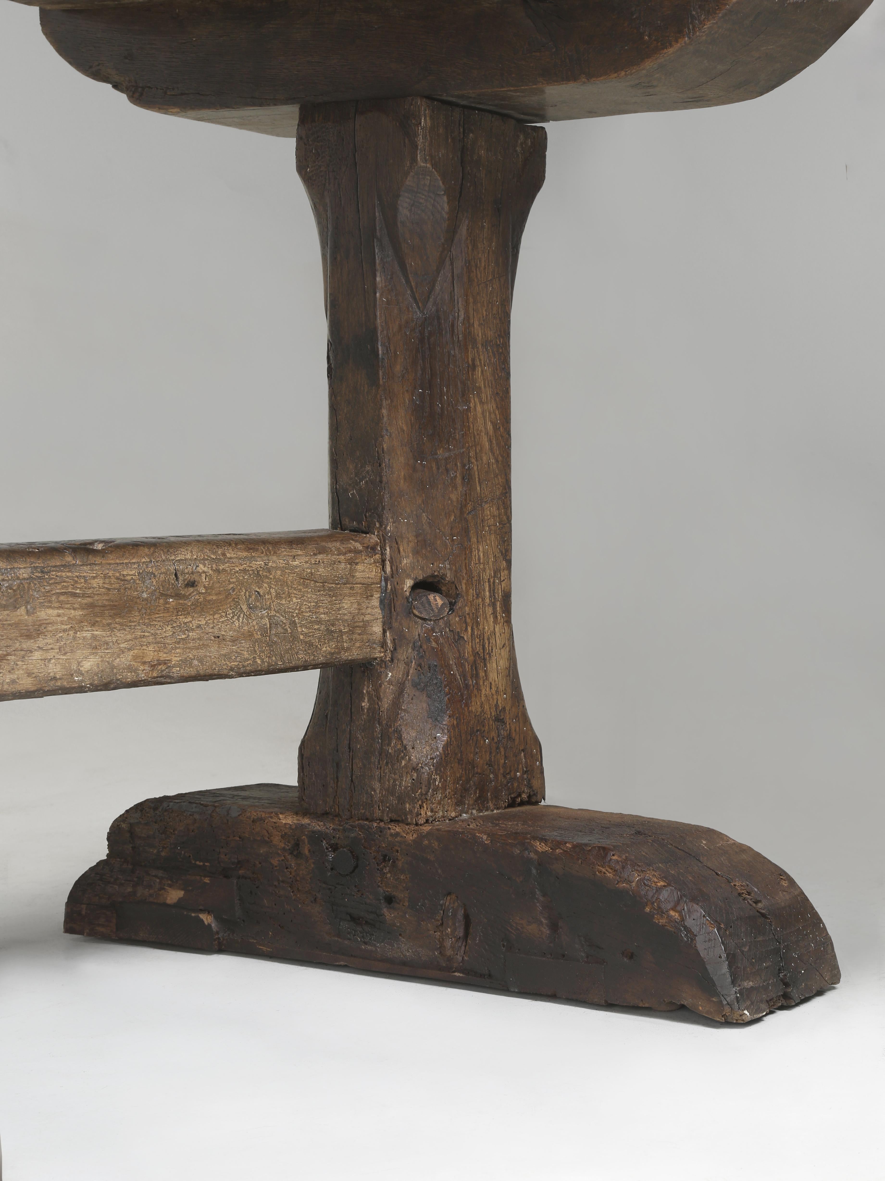 Antique English Oak Farm Table or Rustic Trestle Dining Table Unrestored c1700's For Sale 4