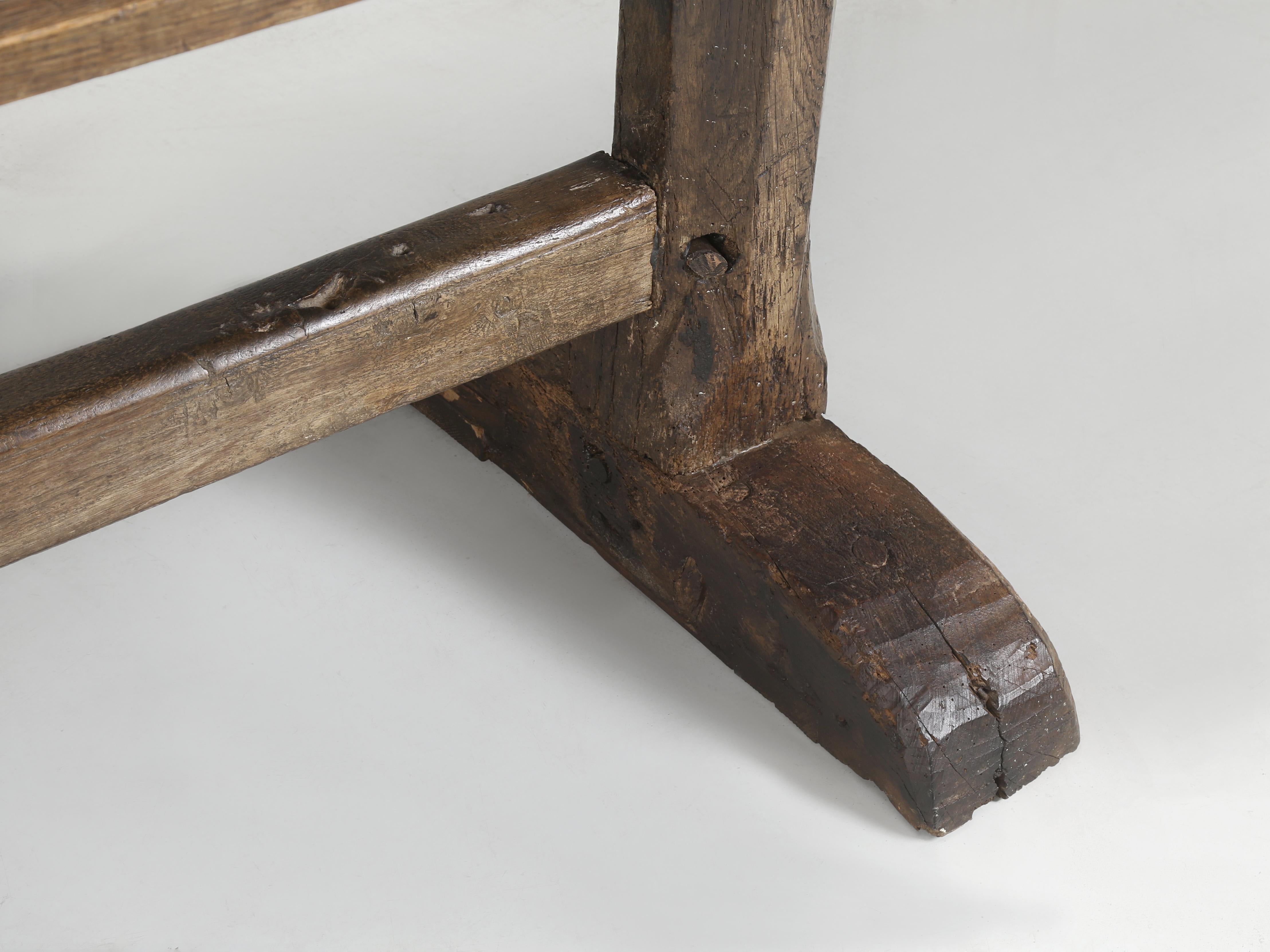 Antique English Oak Farm Table or Rustic Trestle Dining Table Unrestored c1700's For Sale 5