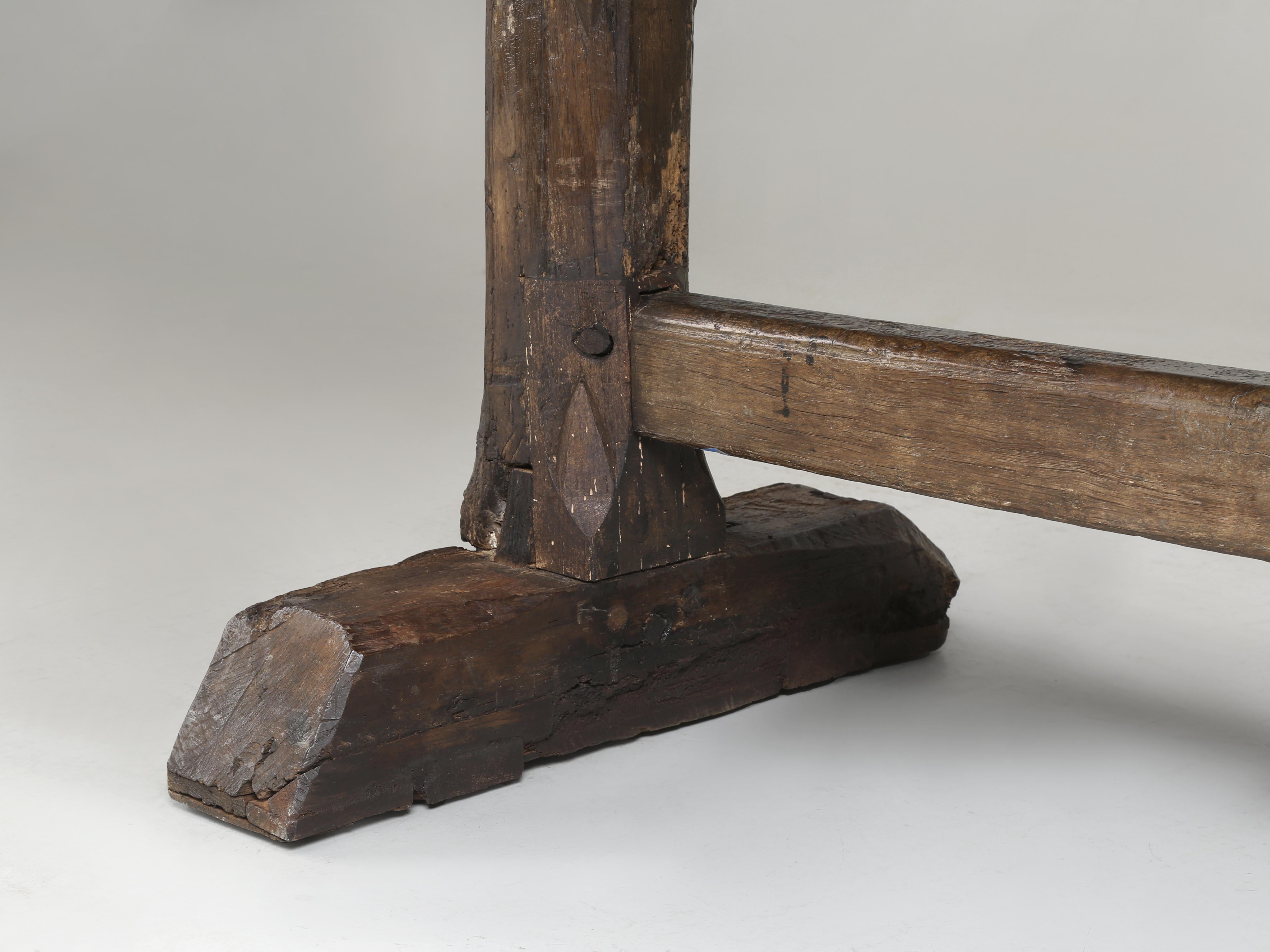 Antique English Oak Farm Table or Rustic Trestle Dining Table Unrestored c1700's For Sale 6