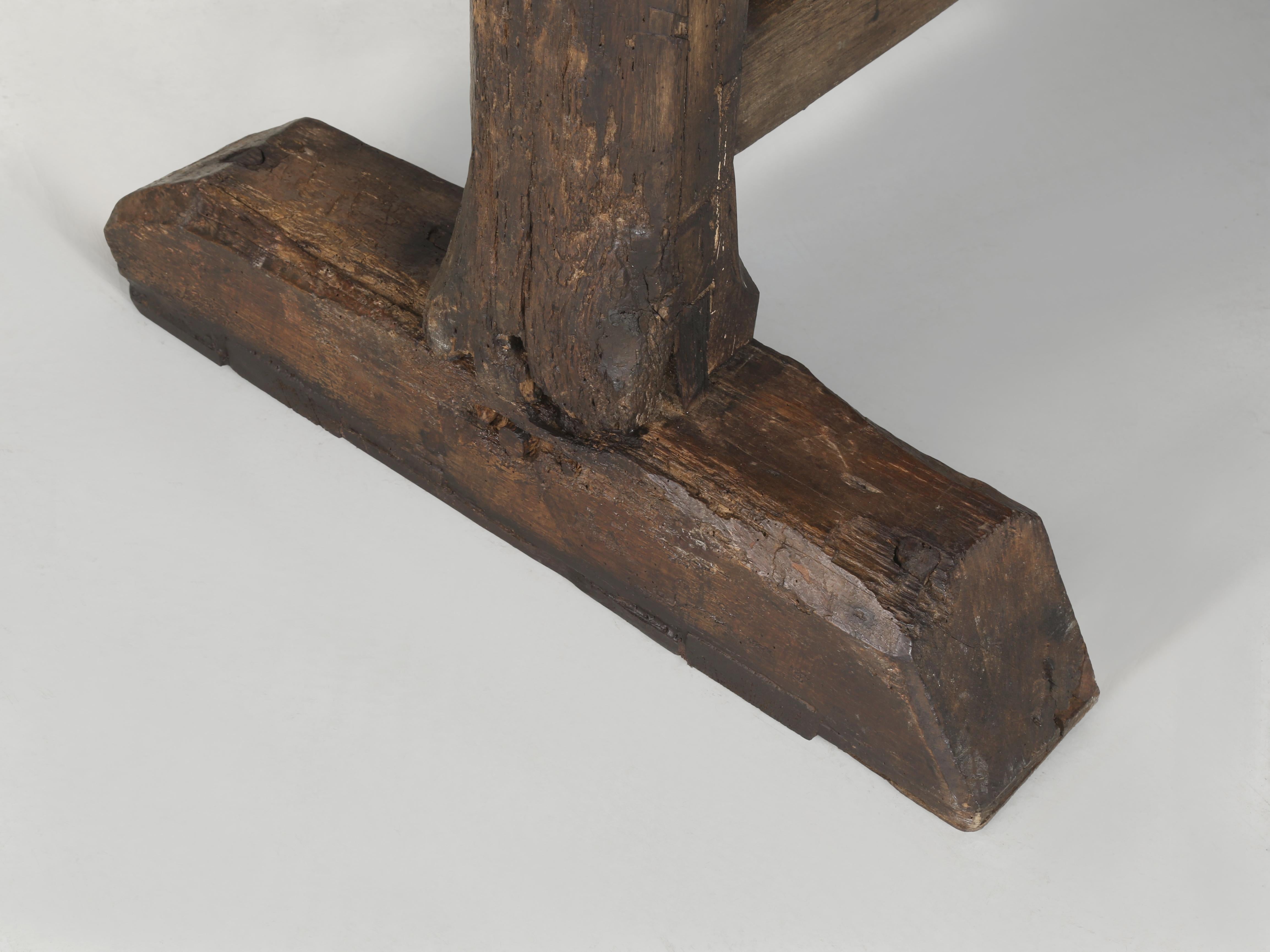 Antique English Oak Farm Table or Rustic Trestle Dining Table Unrestored c1700's For Sale 7