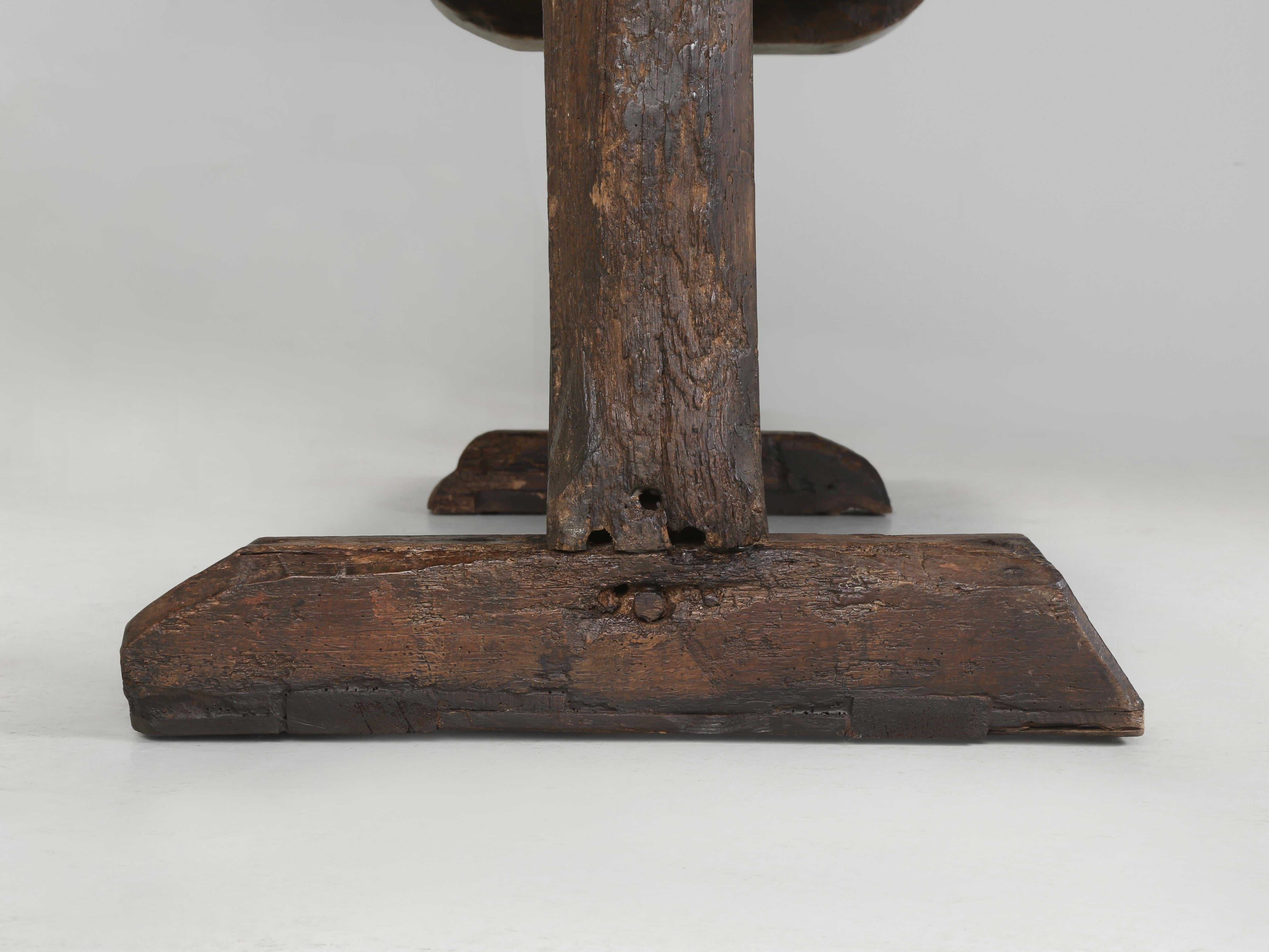 Antique English Oak Farm Table or Rustic Trestle Dining Table Unrestored c1700's For Sale 8