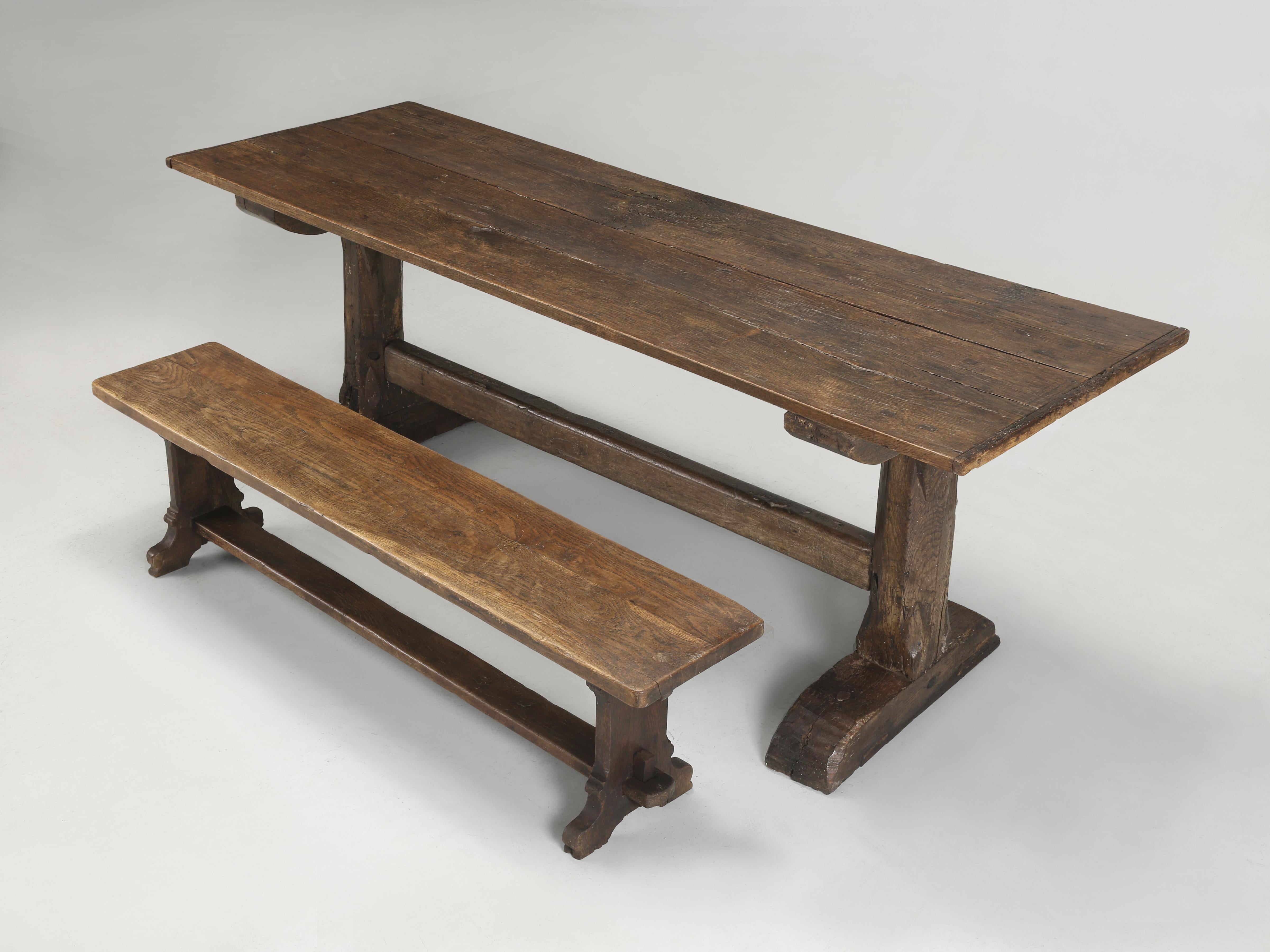 Antique English Oak Farm Table or Rustic Trestle Dining Table Unrestored c1700's For Sale 9