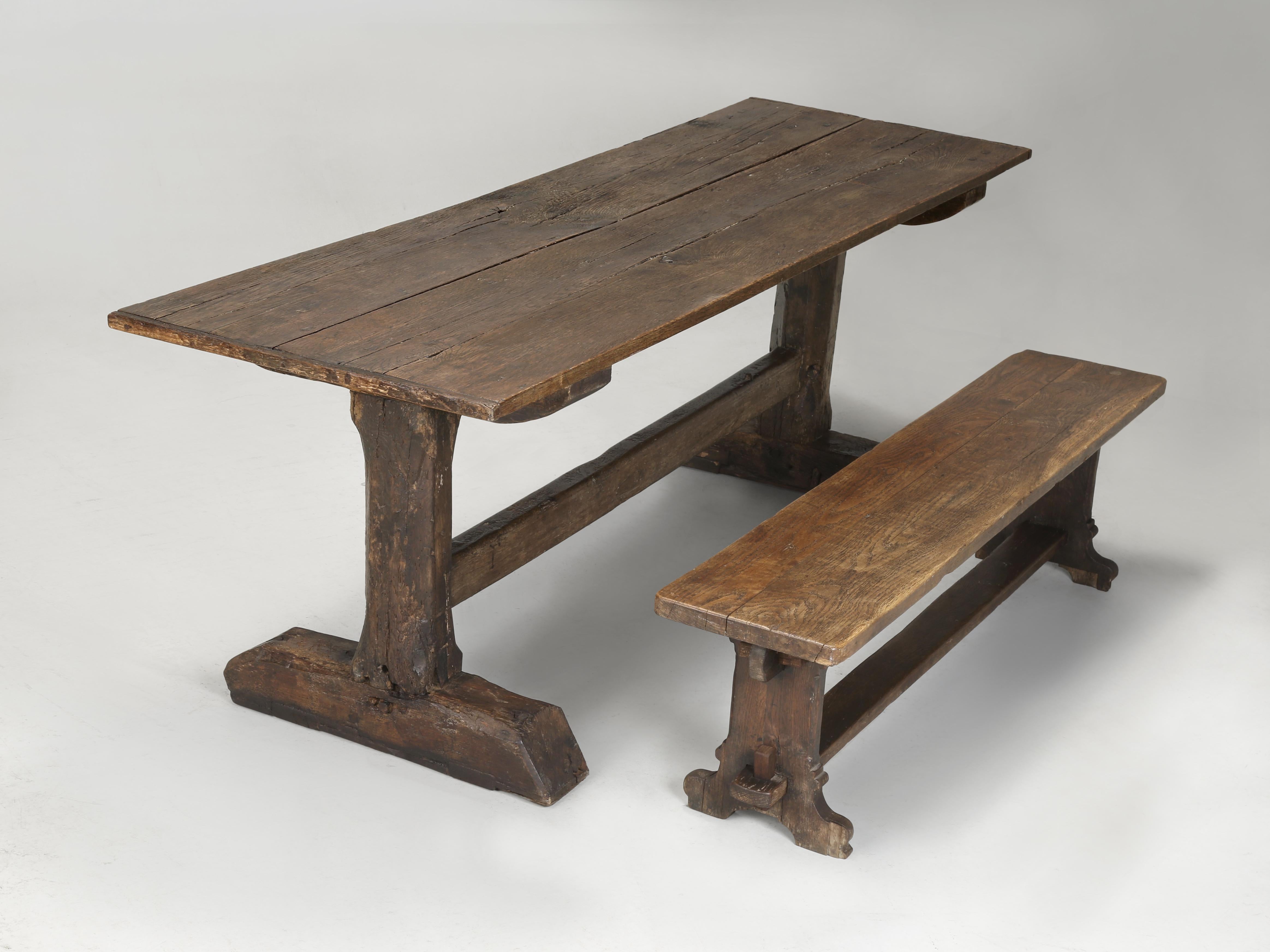 Antique English Oak Farm Table or Rustic Trestle Dining Table Unrestored c1700's For Sale 10