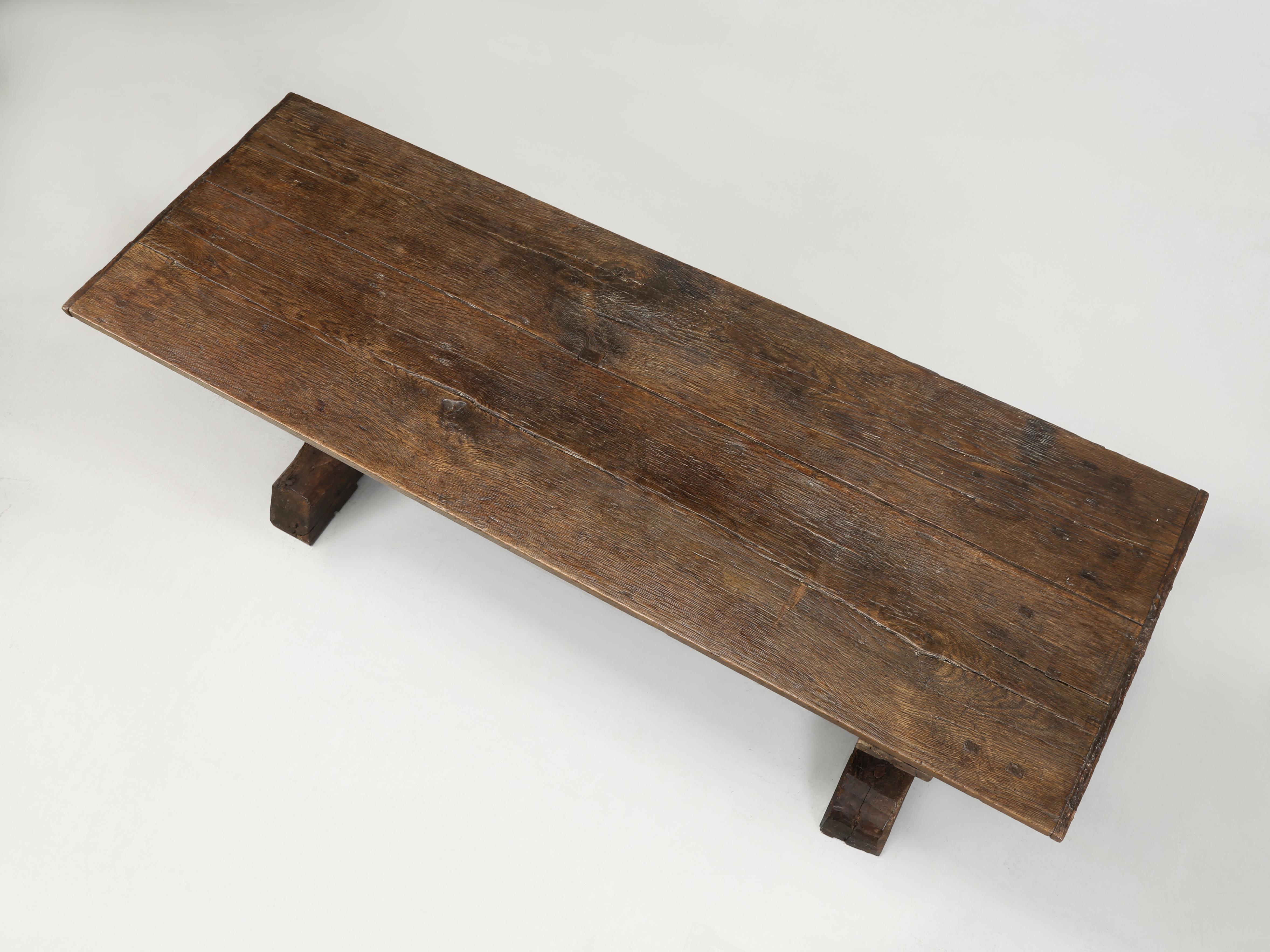 Country Antique English Oak Farm Table or Rustic Trestle Dining Table Unrestored c1700's For Sale