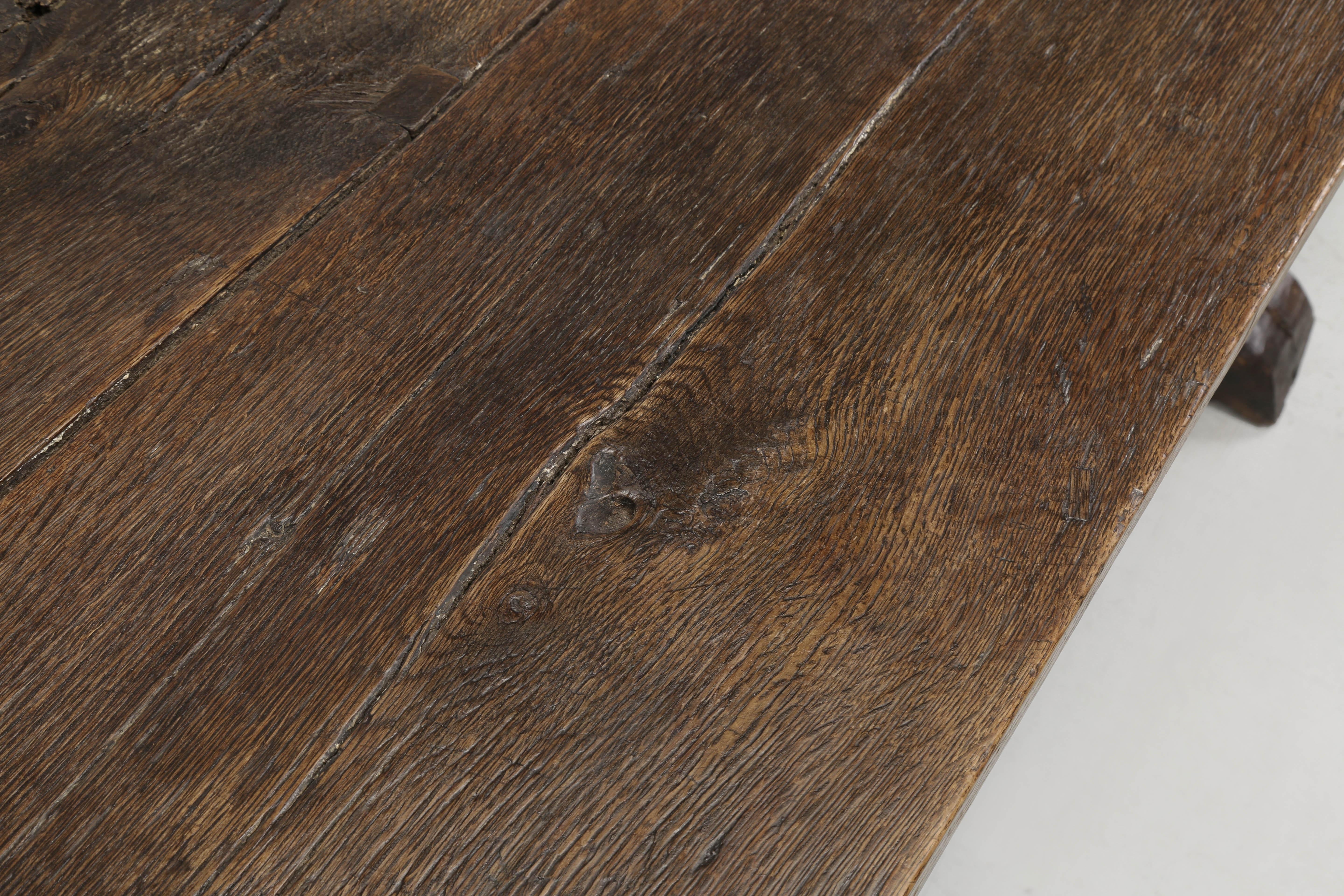 Early 18th Century Antique English Oak Farm Table or Rustic Trestle Dining Table Unrestored c1700's For Sale