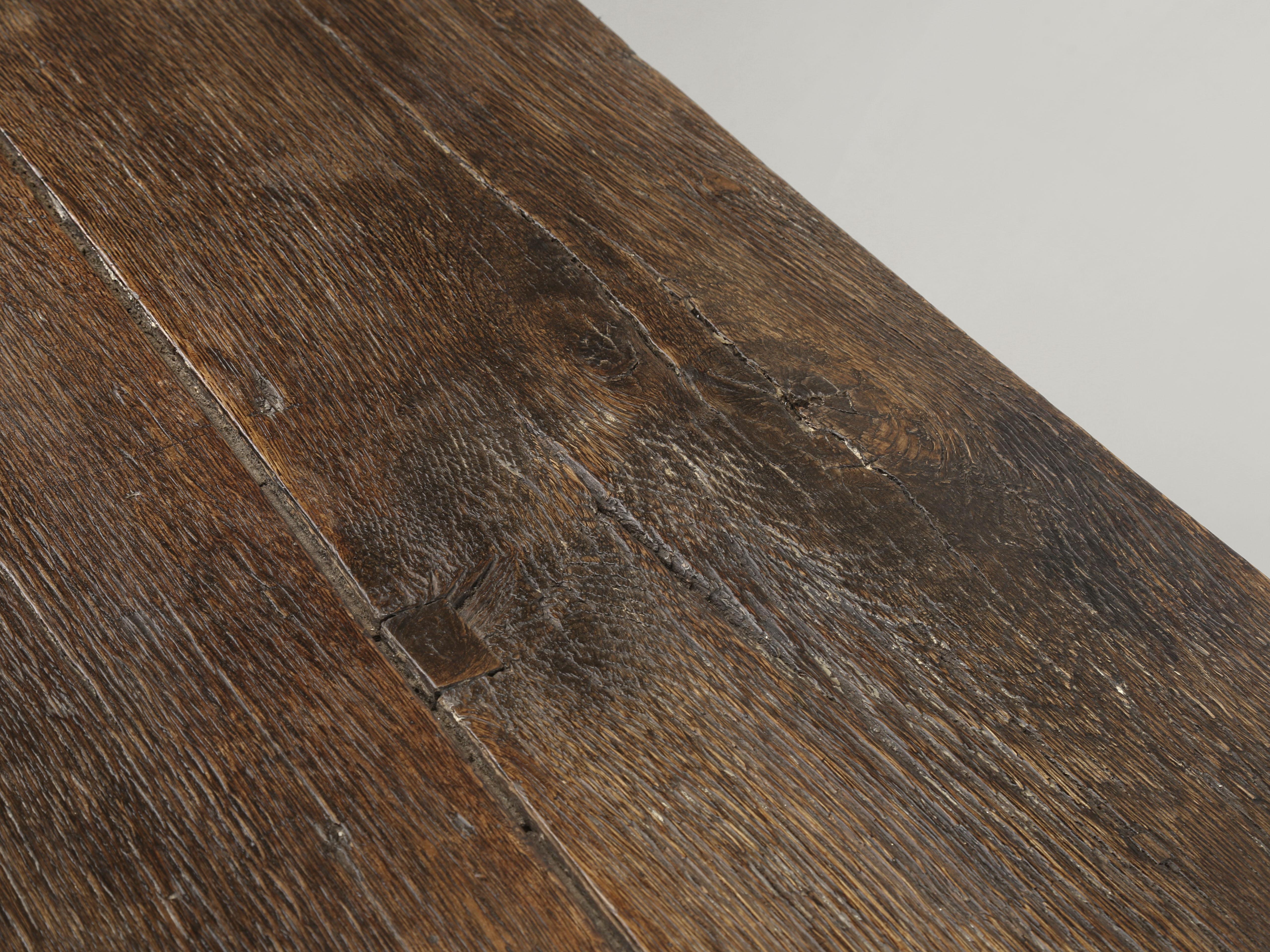 Antique English Oak Farm Table or Rustic Trestle Dining Table Unrestored c1700's For Sale 1