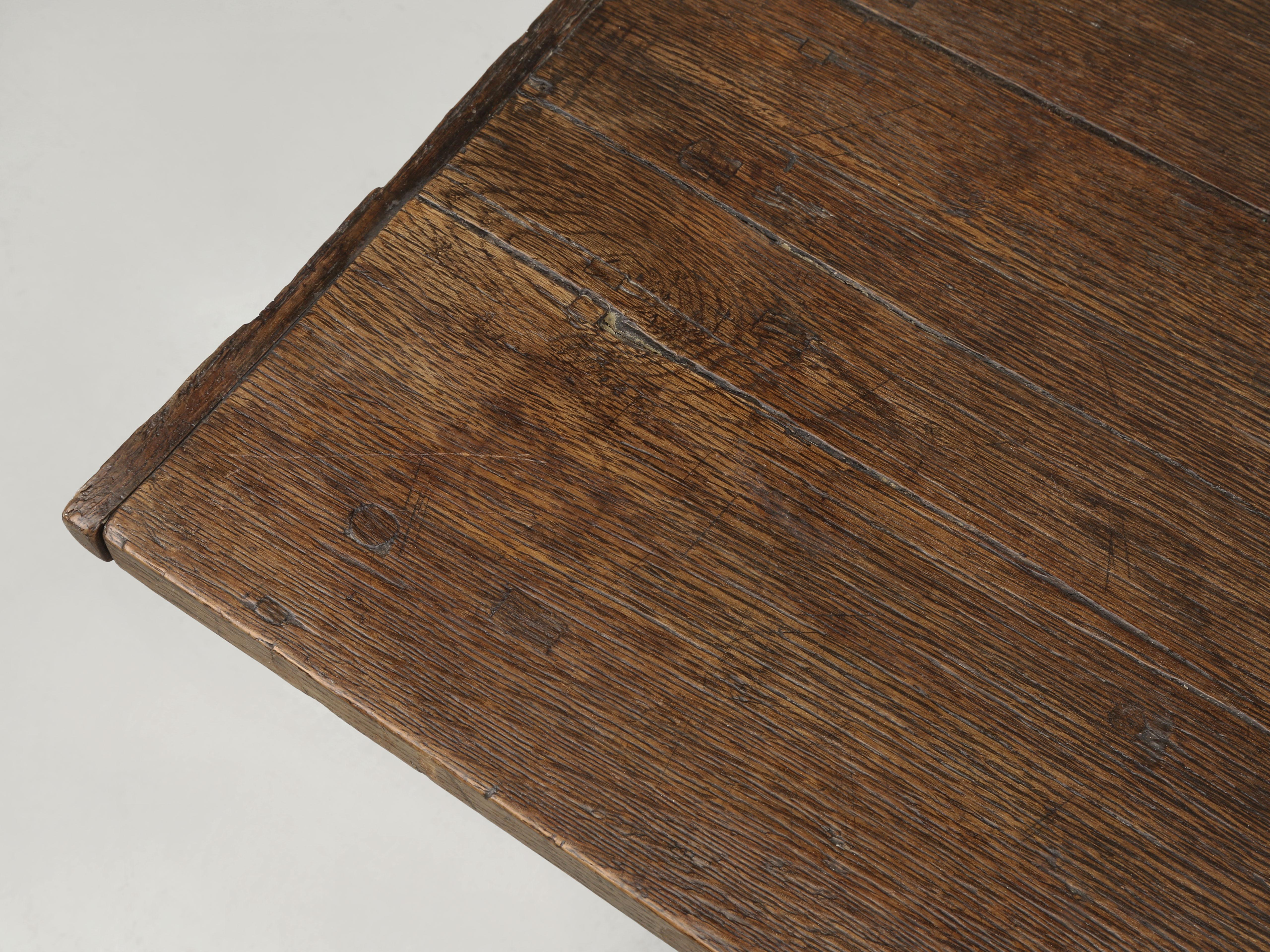 Antique English Oak Farm Table or Rustic Trestle Dining Table Unrestored c1700's For Sale 2