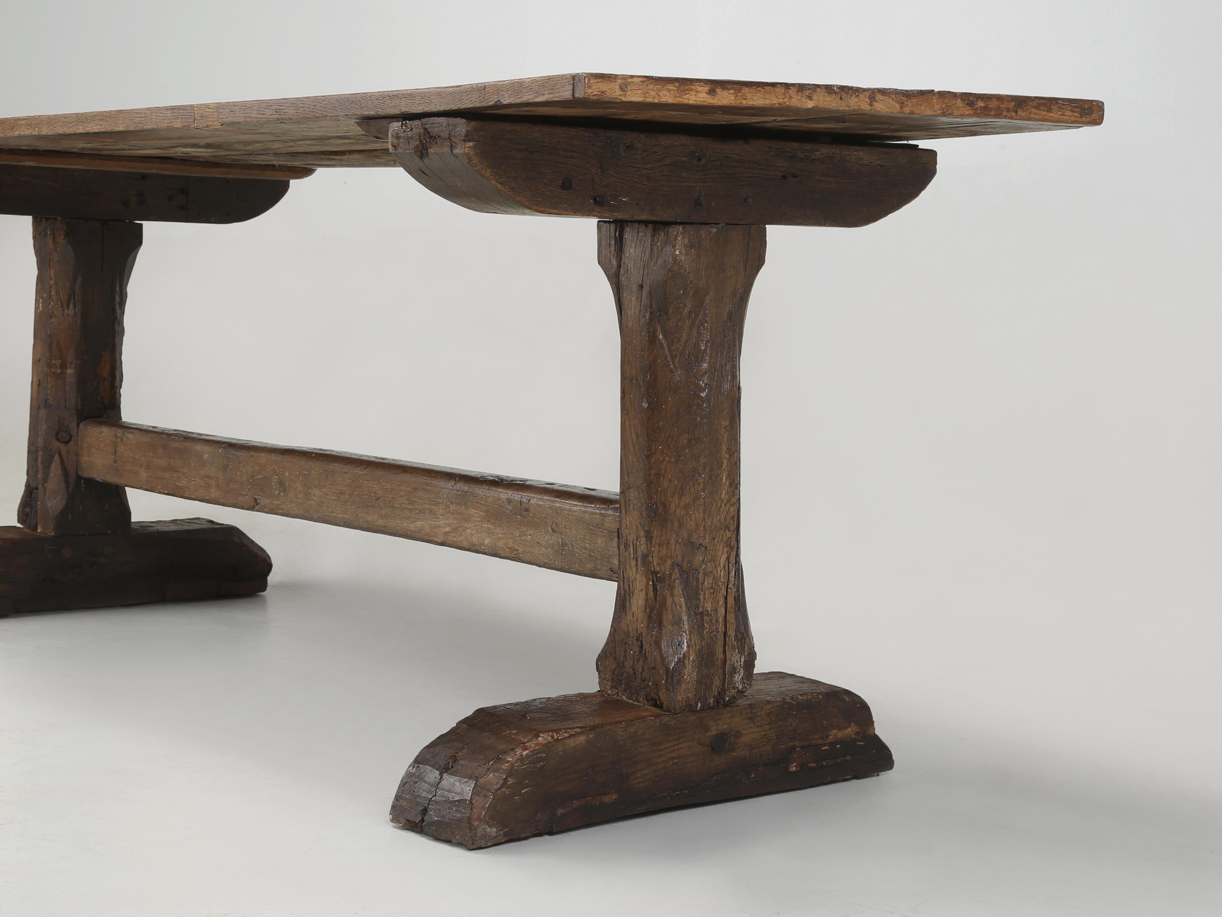 Antique English Oak Farm Table or Rustic Trestle Dining Table Unrestored c1700's For Sale 3