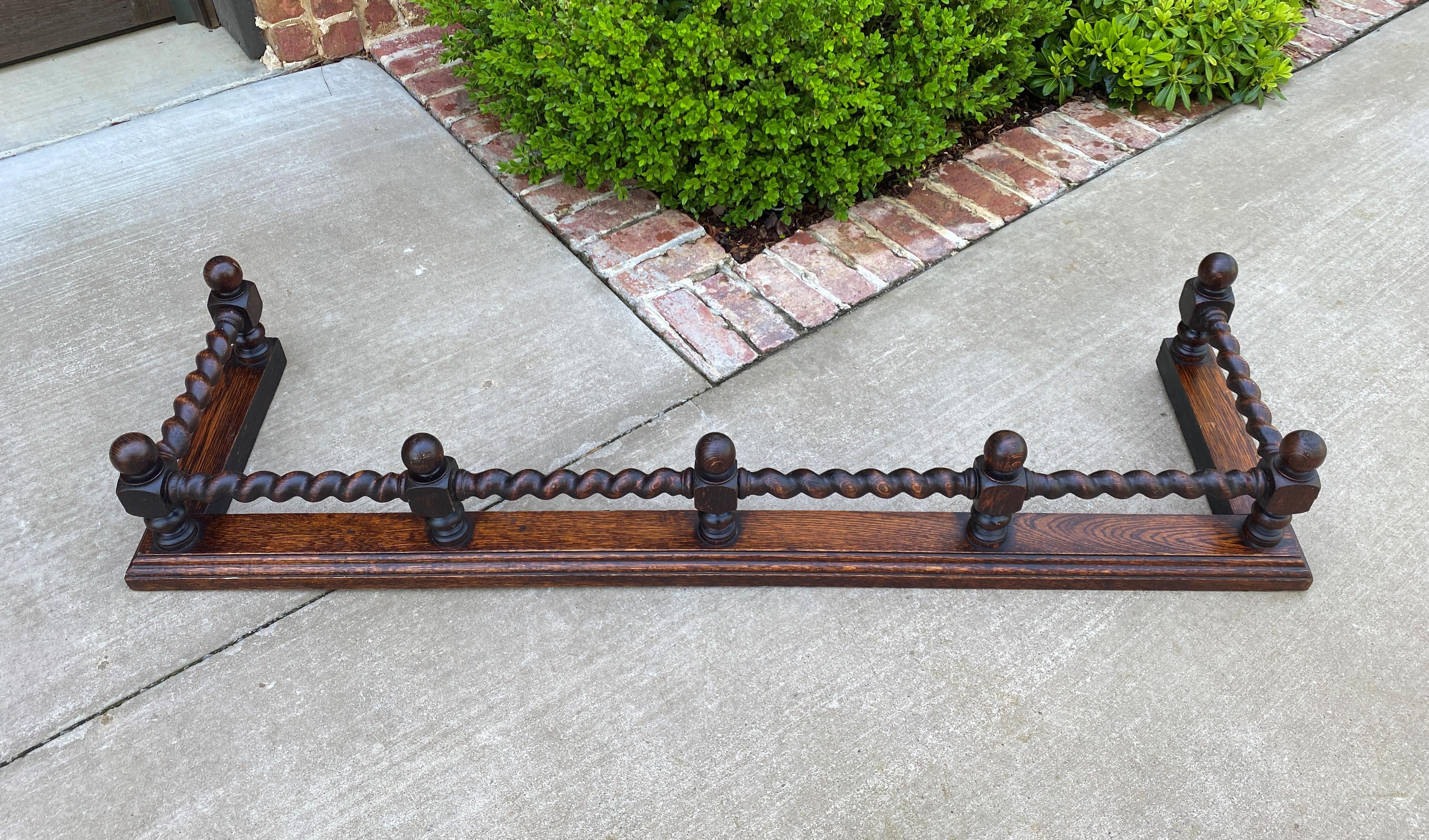 Antique English Oak Fireplace Fender Hearth Surround Barley Twist 1920s 2