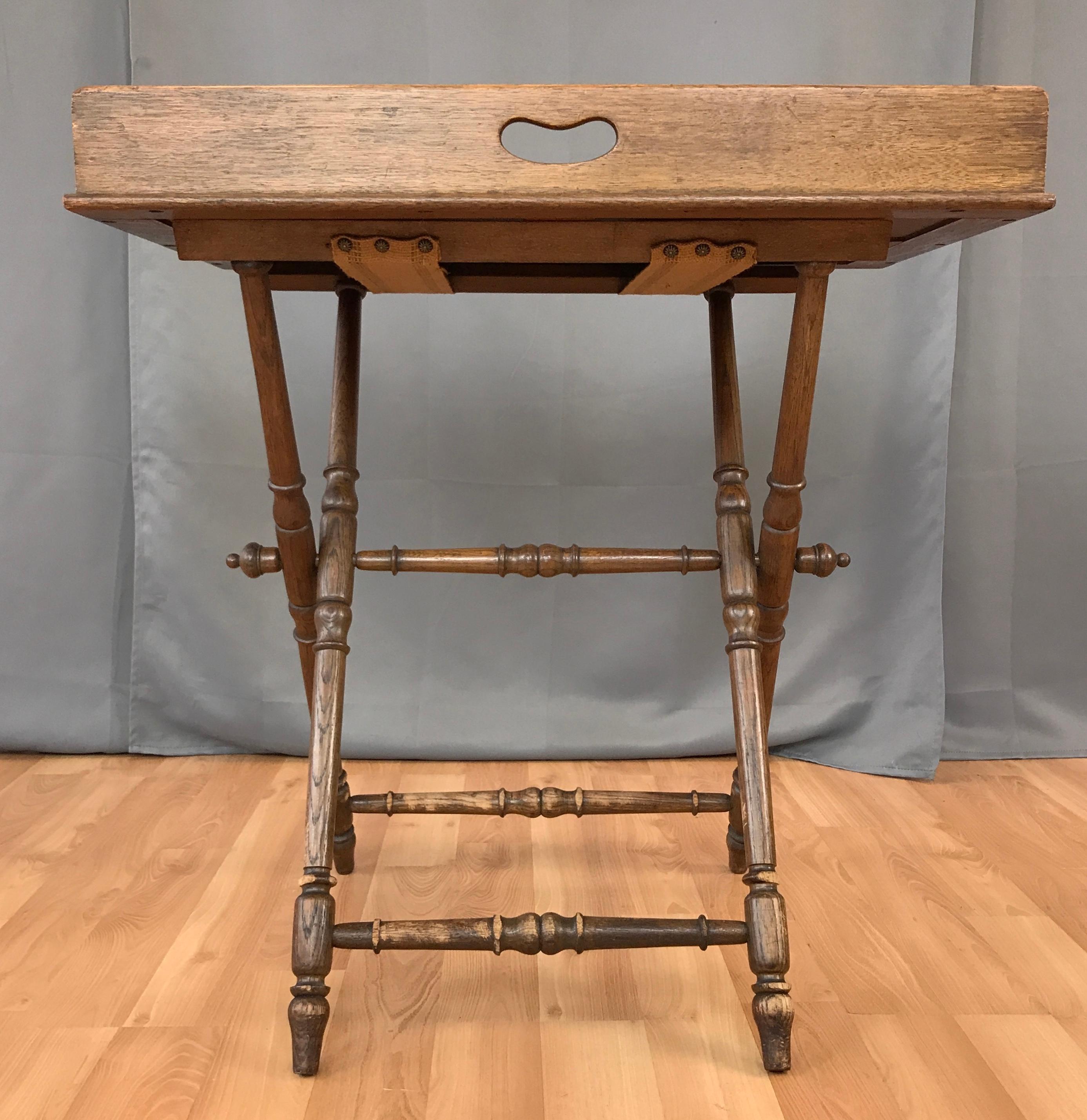 British Antique English Oak Folding Butlers Tray